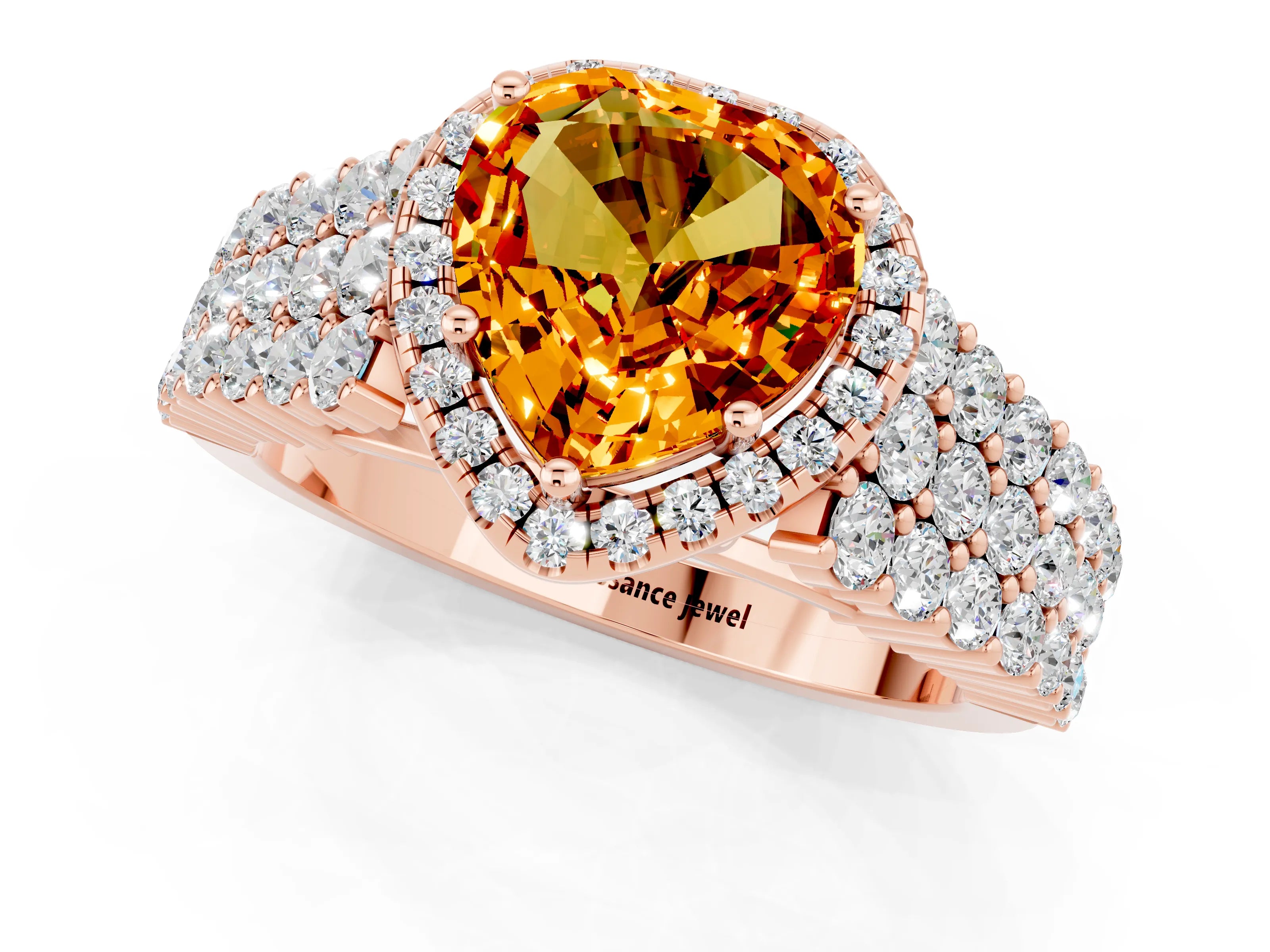 Rose gold Heart Cut Halo Pavé Diamond Engagement Ring with Split Shank and Four-Prong Setting_1