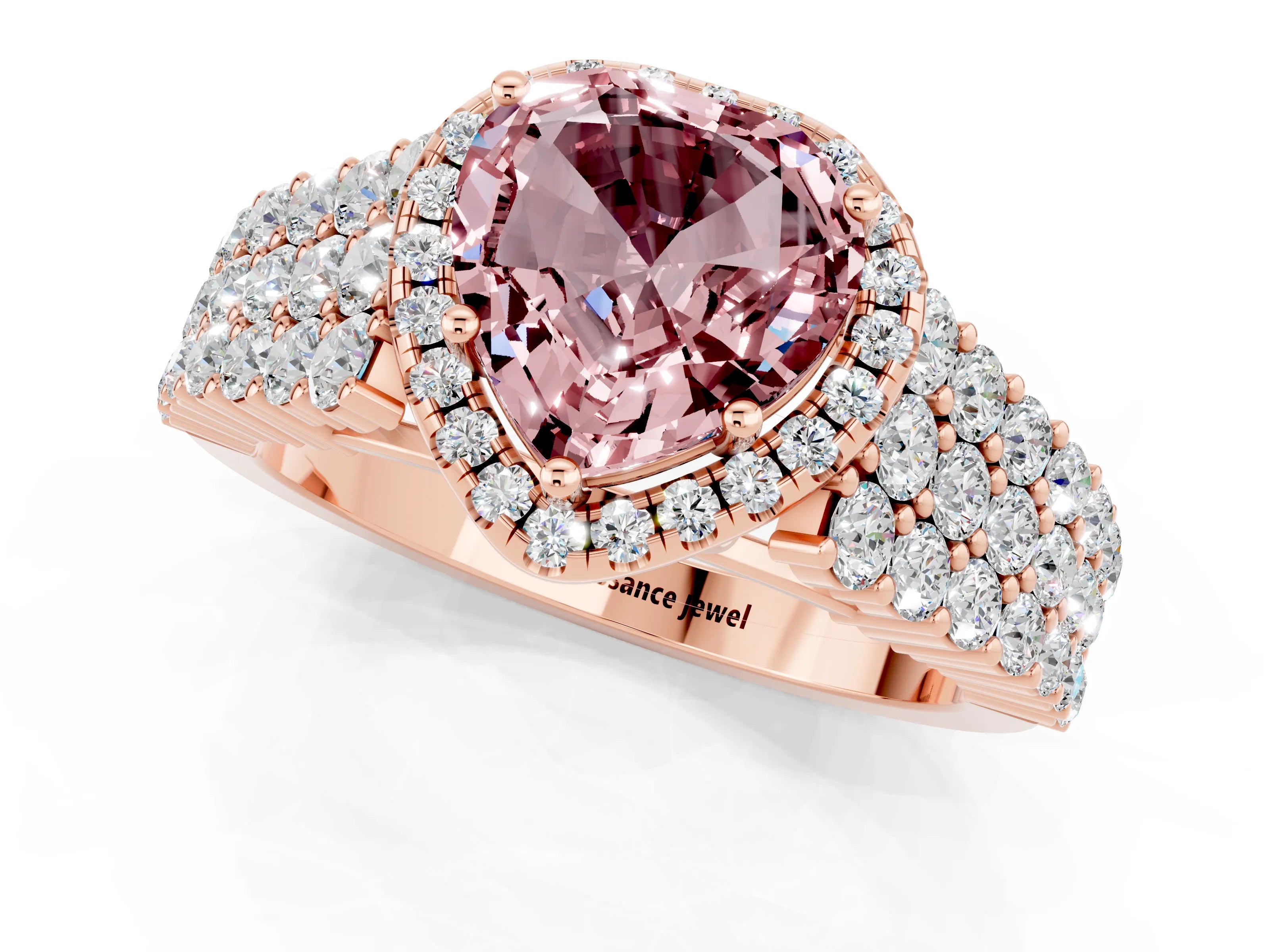 Rose gold Heart Cut Halo Pavé Diamond Engagement Ring with Split Shank and Four-Prong Setting_1
