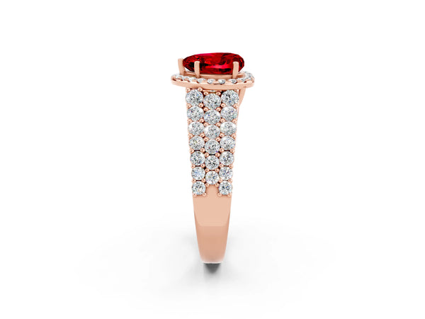 Rose gold Heart Cut Halo Pavé Diamond Engagement Ring with Split Shank and Four-Prong Setting