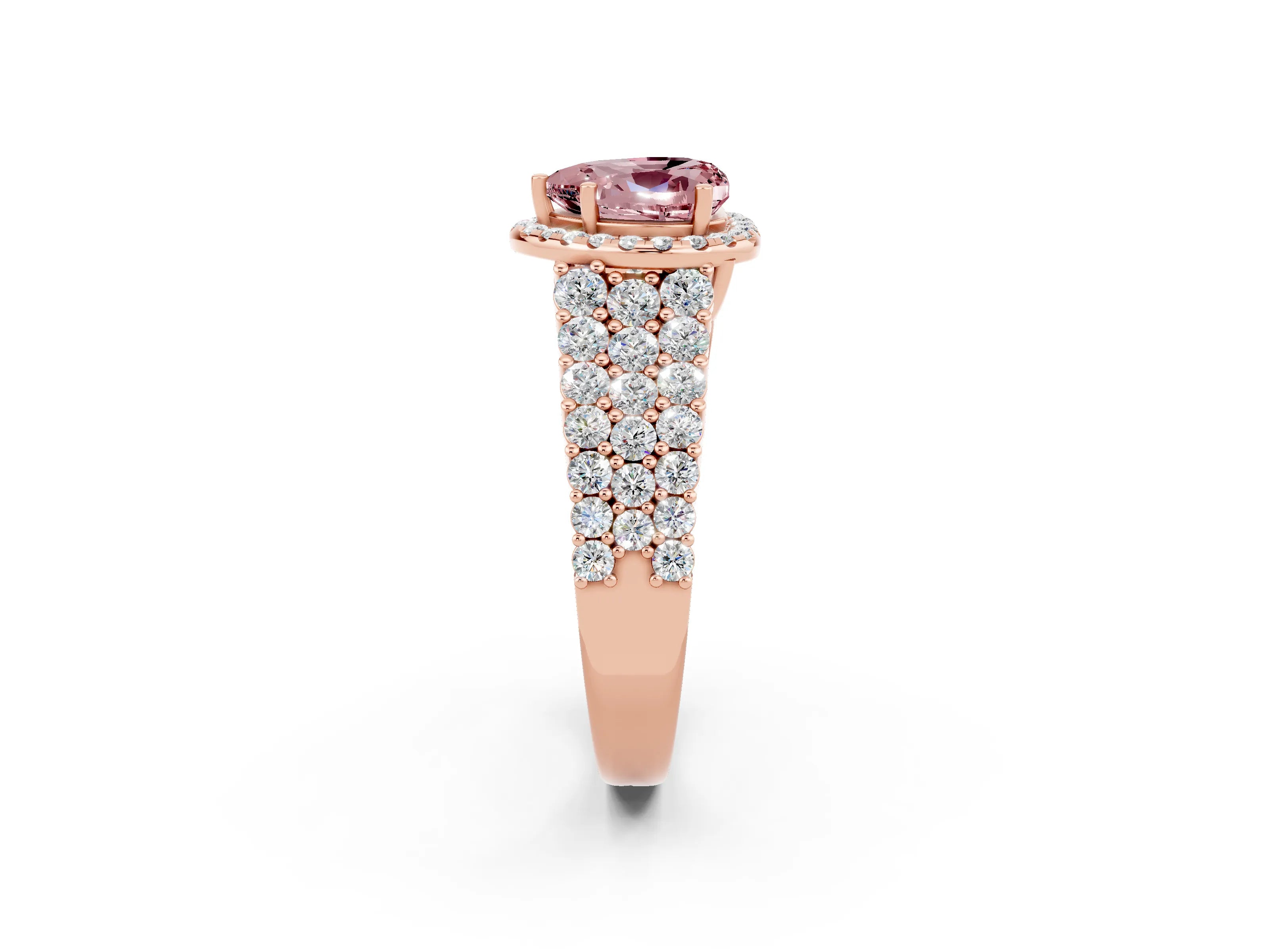 Rose gold Heart Cut Halo Pavé Diamond Engagement Ring with Split Shank and Four-Prong Setting_2