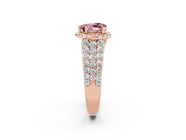 Rose gold Heart Cut Halo Pavé Diamond Engagement Ring with Split Shank and Four-Prong Setting