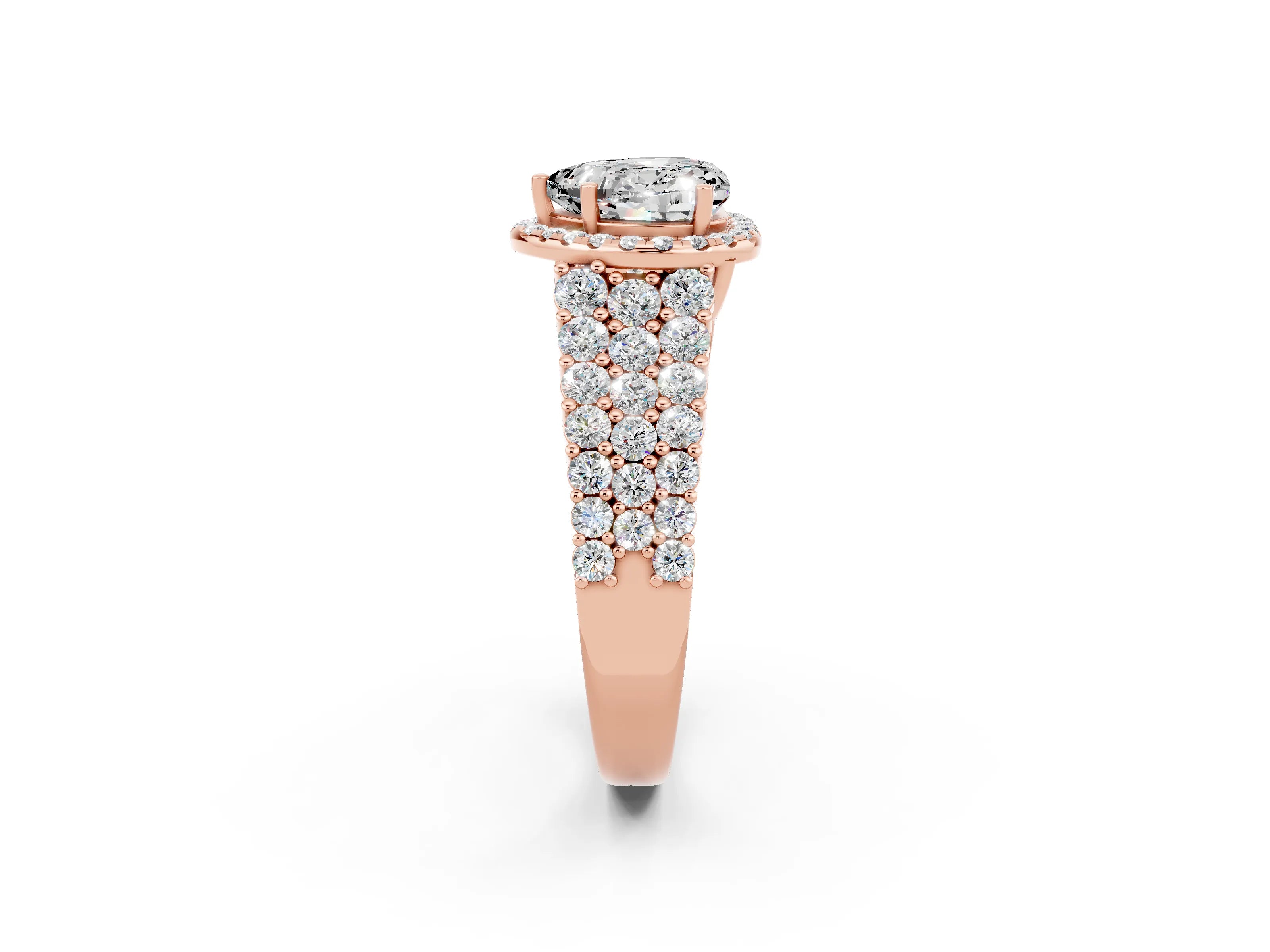 Rose gold Heart Cut Halo Pavé Diamond Engagement Ring with Split Shank and Four-Prong Setting_2