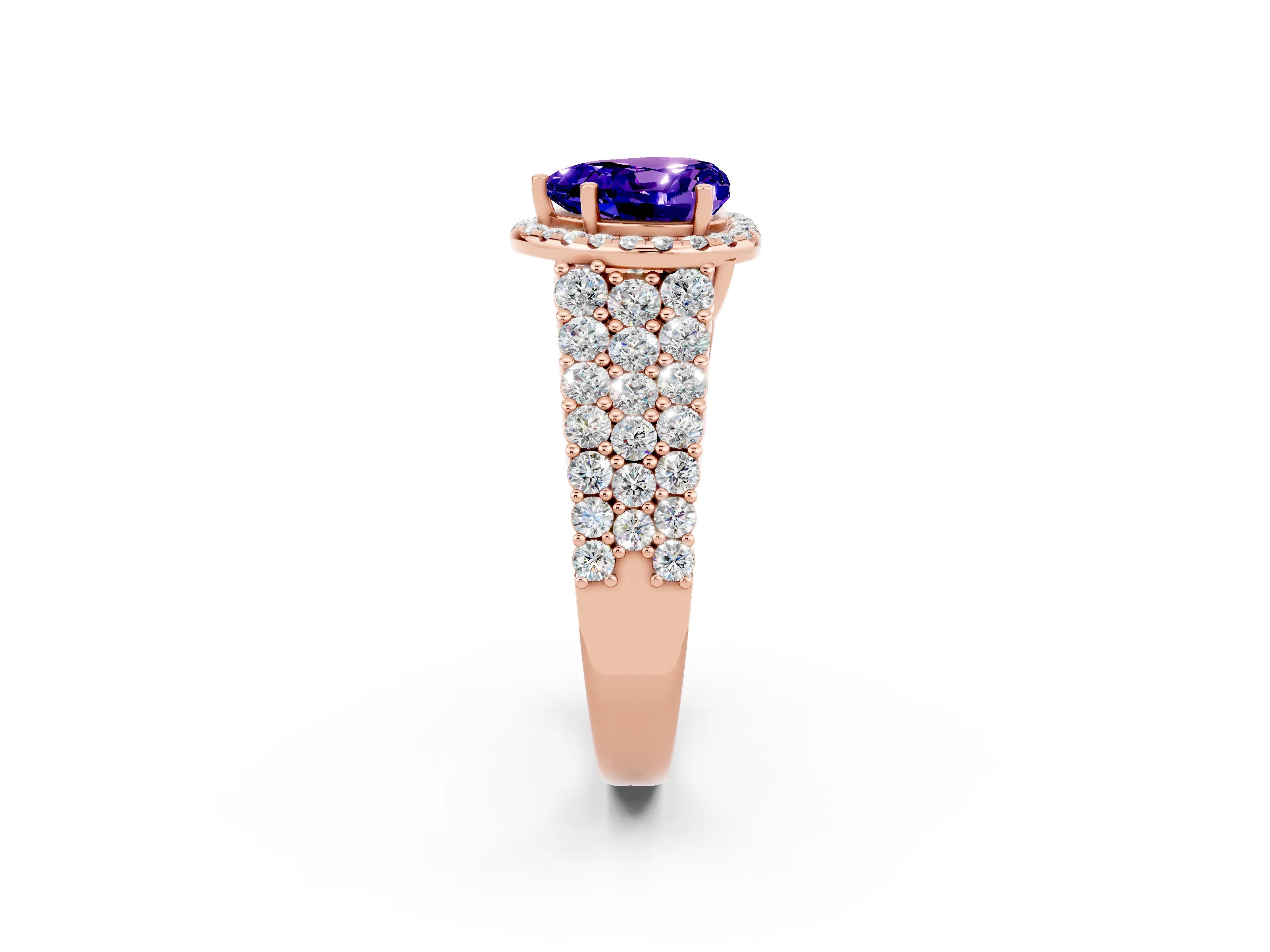 Rose gold Heart Cut Halo Pavé Diamond Engagement Ring with Split Shank and Four-Prong Setting_2
