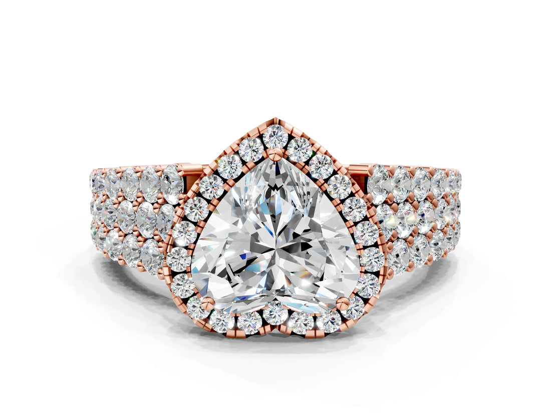 Rose gold Heart Cut Halo Pavé Diamond Engagement Ring with Split Shank and Four-Prong Setting_3