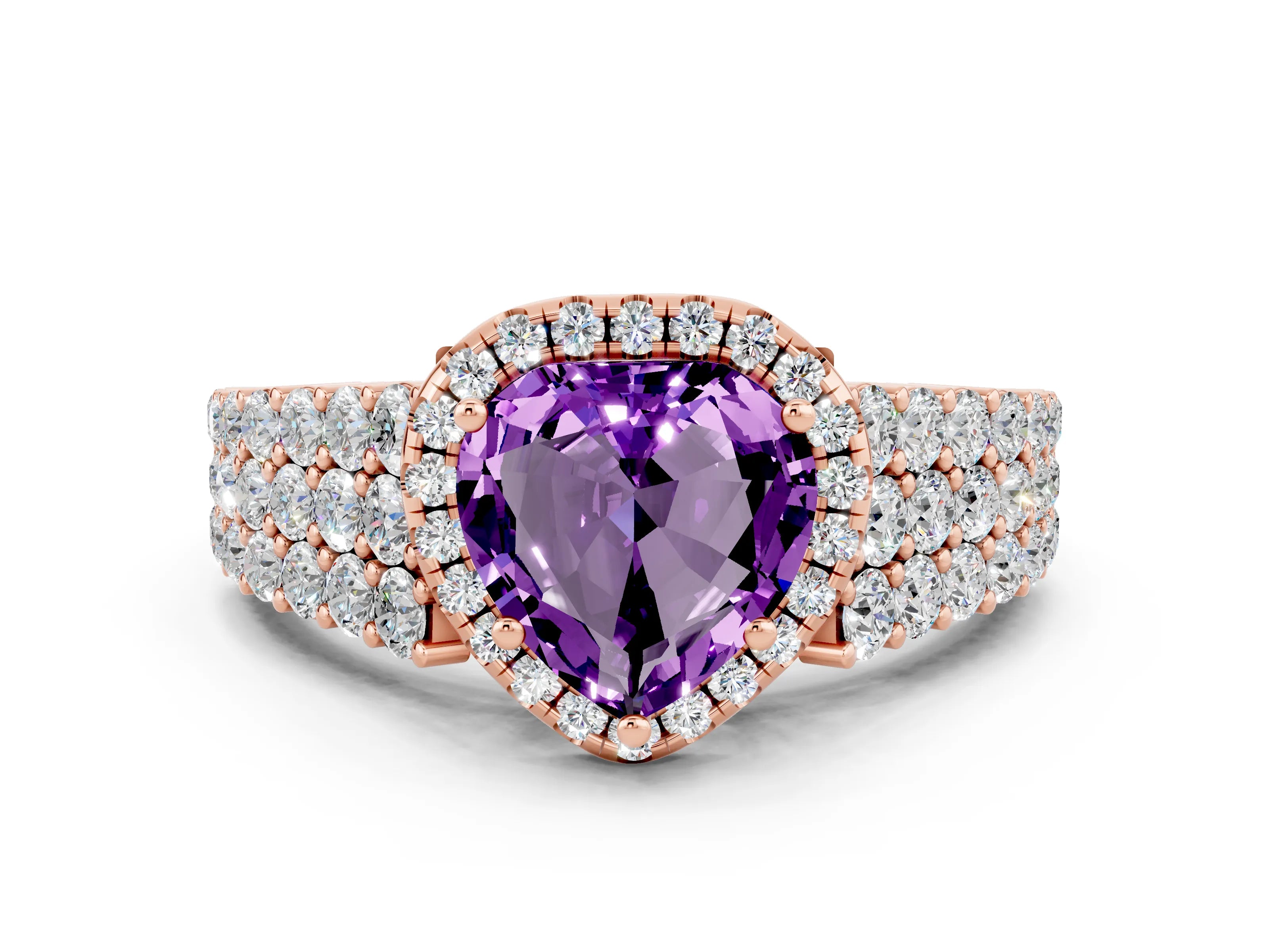 Rose gold Heart Cut Halo Pavé Diamond Engagement Ring with Split Shank and Four-Prong Setting