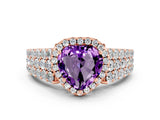 Rose gold Heart Cut Halo Pavé Diamond Engagement Ring with Split Shank and Four-Prong Setting