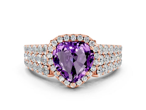 Rose gold Heart Cut Halo Pavé Diamond Engagement Ring with Split Shank and Four-Prong Setting