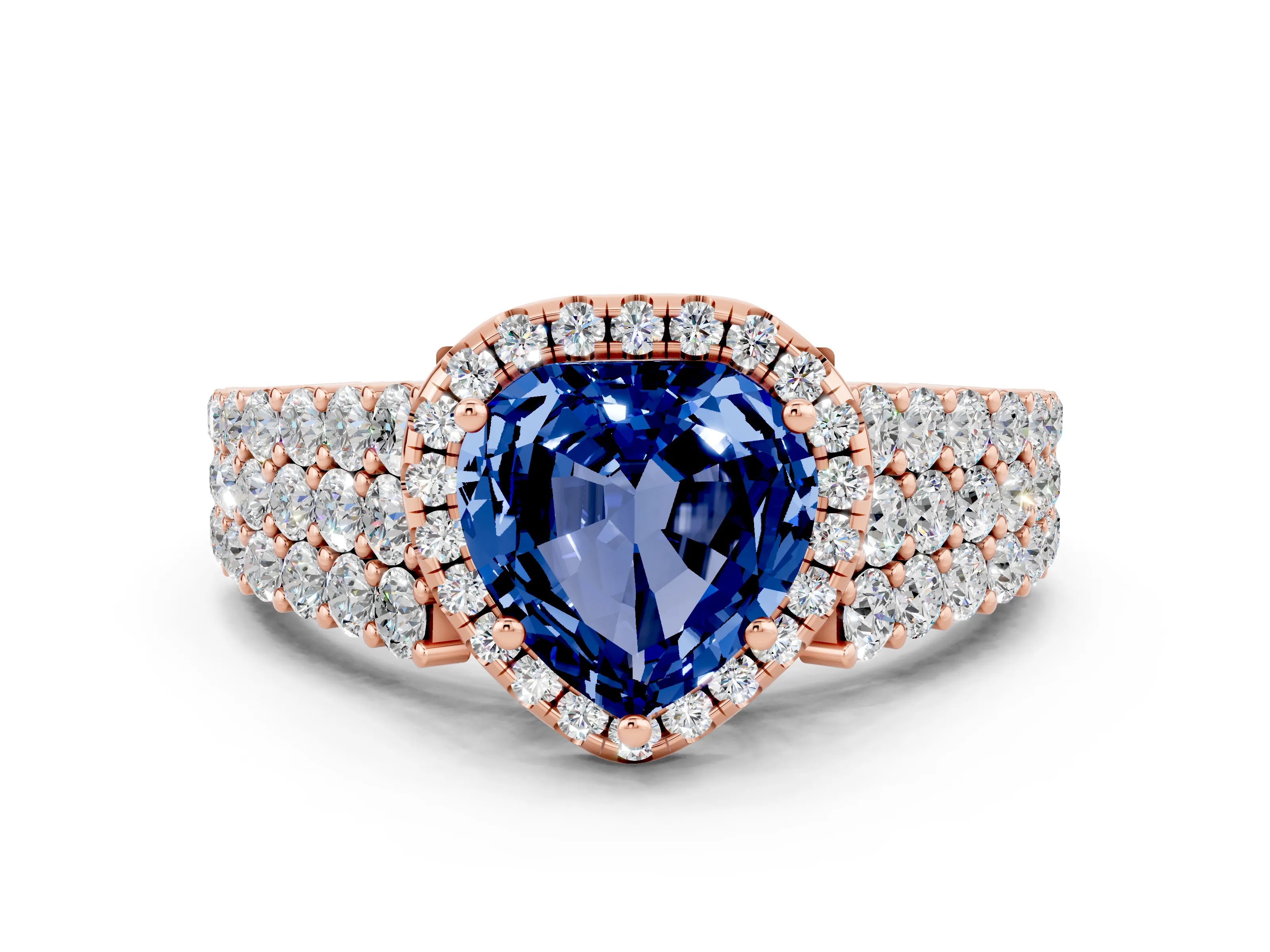 Rose gold Heart Cut Halo Pavé Diamond Engagement Ring with Split Shank and Four-Prong Setting