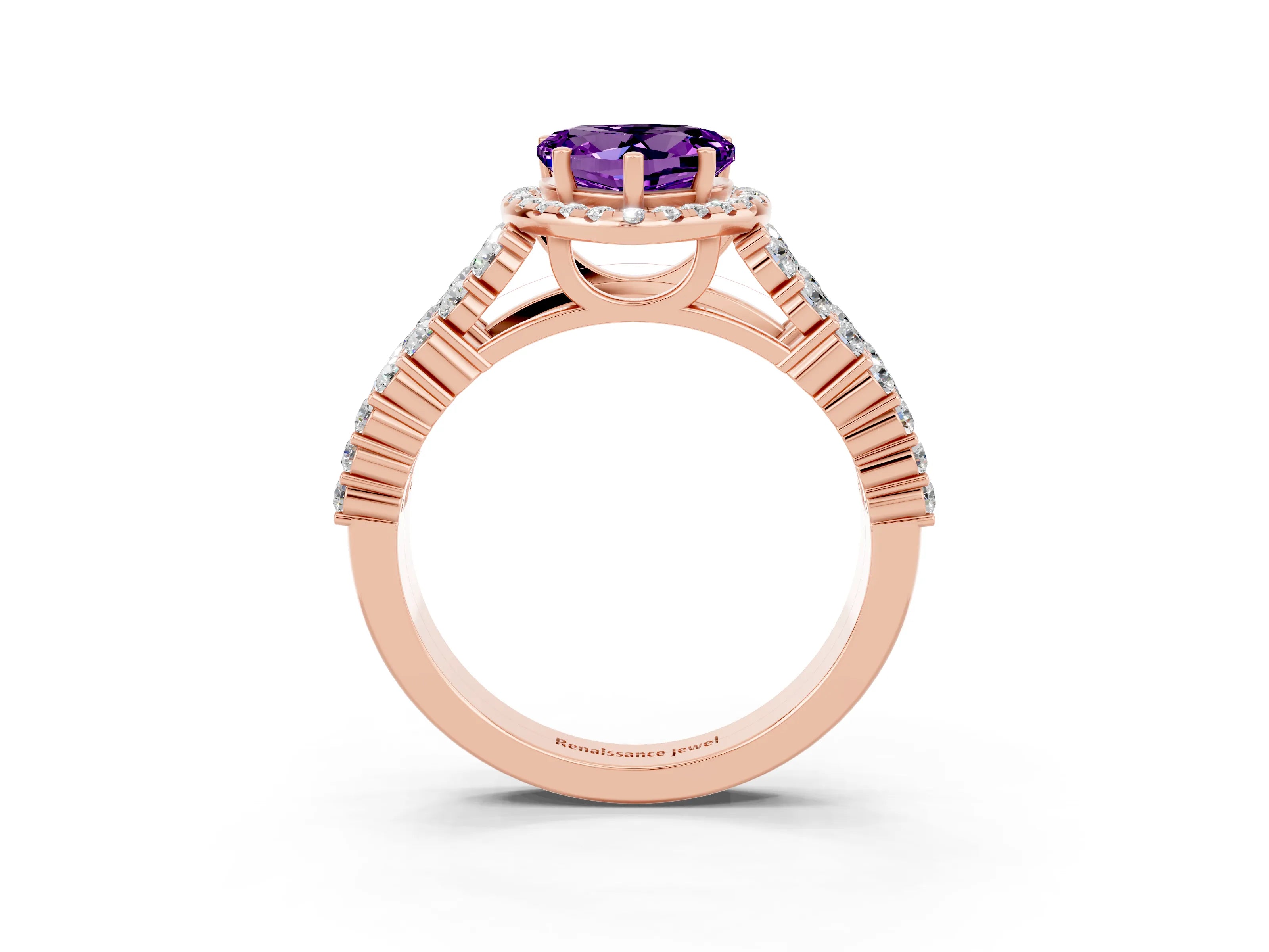 Rose gold Heart Cut Halo Pavé Diamond Engagement Ring with Split Shank and Four-Prong Setting_3