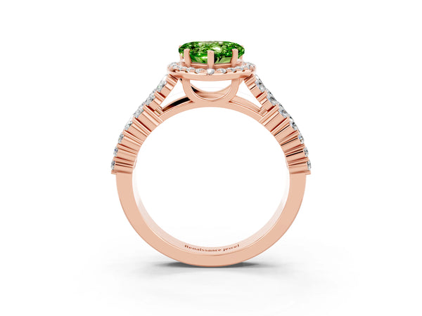 Rose gold Heart Cut Halo Pavé Diamond Engagement Ring with Split Shank and Four-Prong Setting