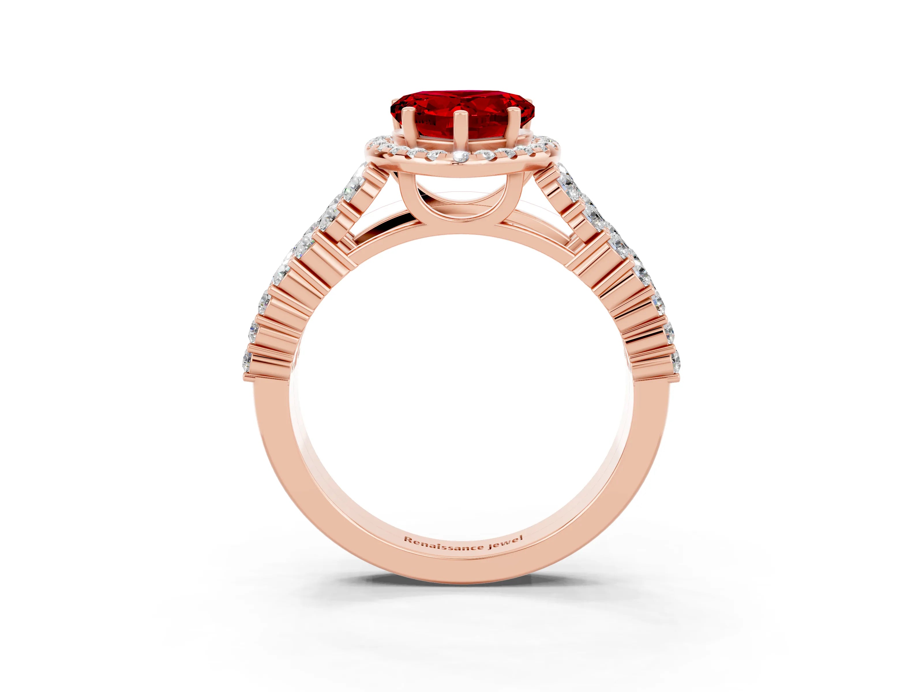 Rose gold Heart Cut Halo Pavé Diamond Engagement Ring with Split Shank and Four-Prong Setting_3