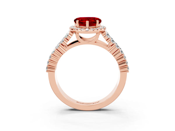 Rose gold Heart Cut Halo Pavé Diamond Engagement Ring with Split Shank and Four-Prong Setting