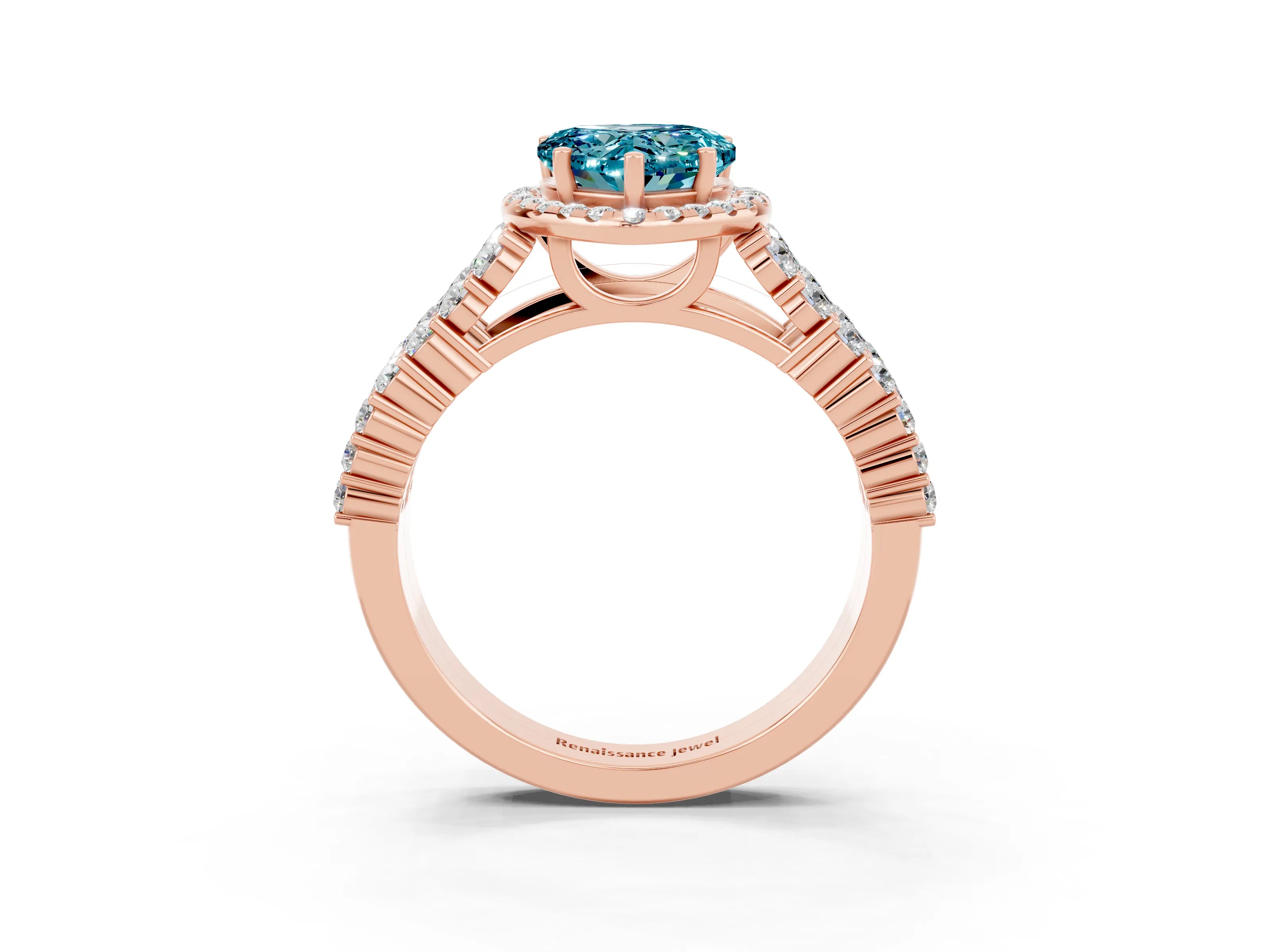 Rose gold Heart Cut Halo Pavé Diamond Engagement Ring with Split Shank and Four-Prong Setting_3