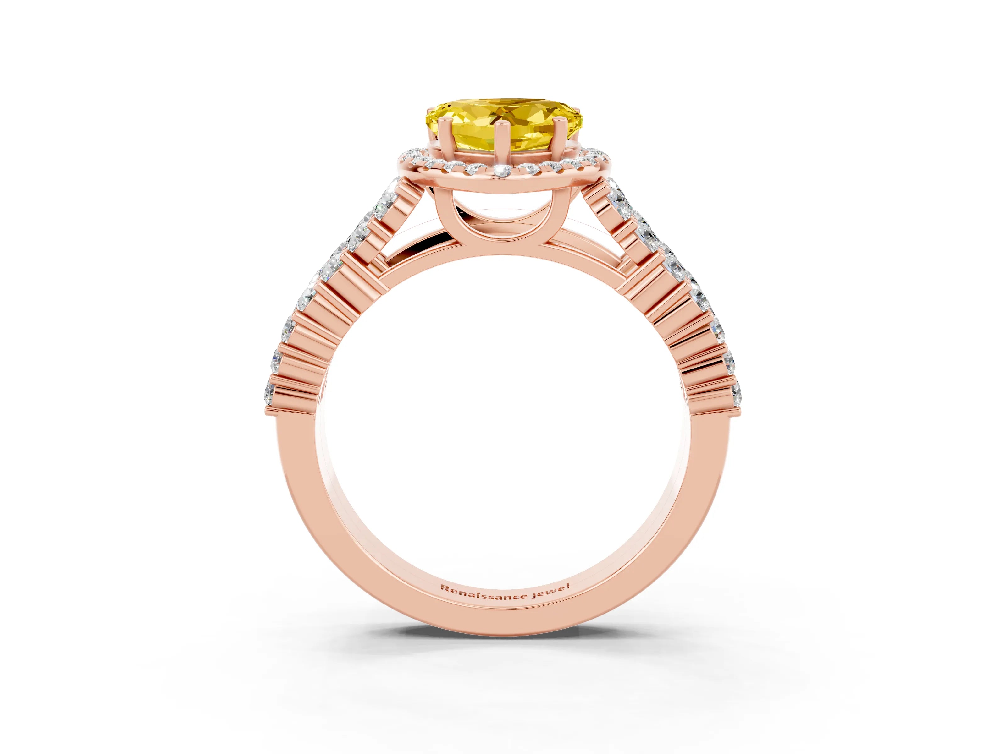 Rose gold Heart Cut Halo Pavé Diamond Engagement Ring with Split Shank and Four-Prong Setting_3