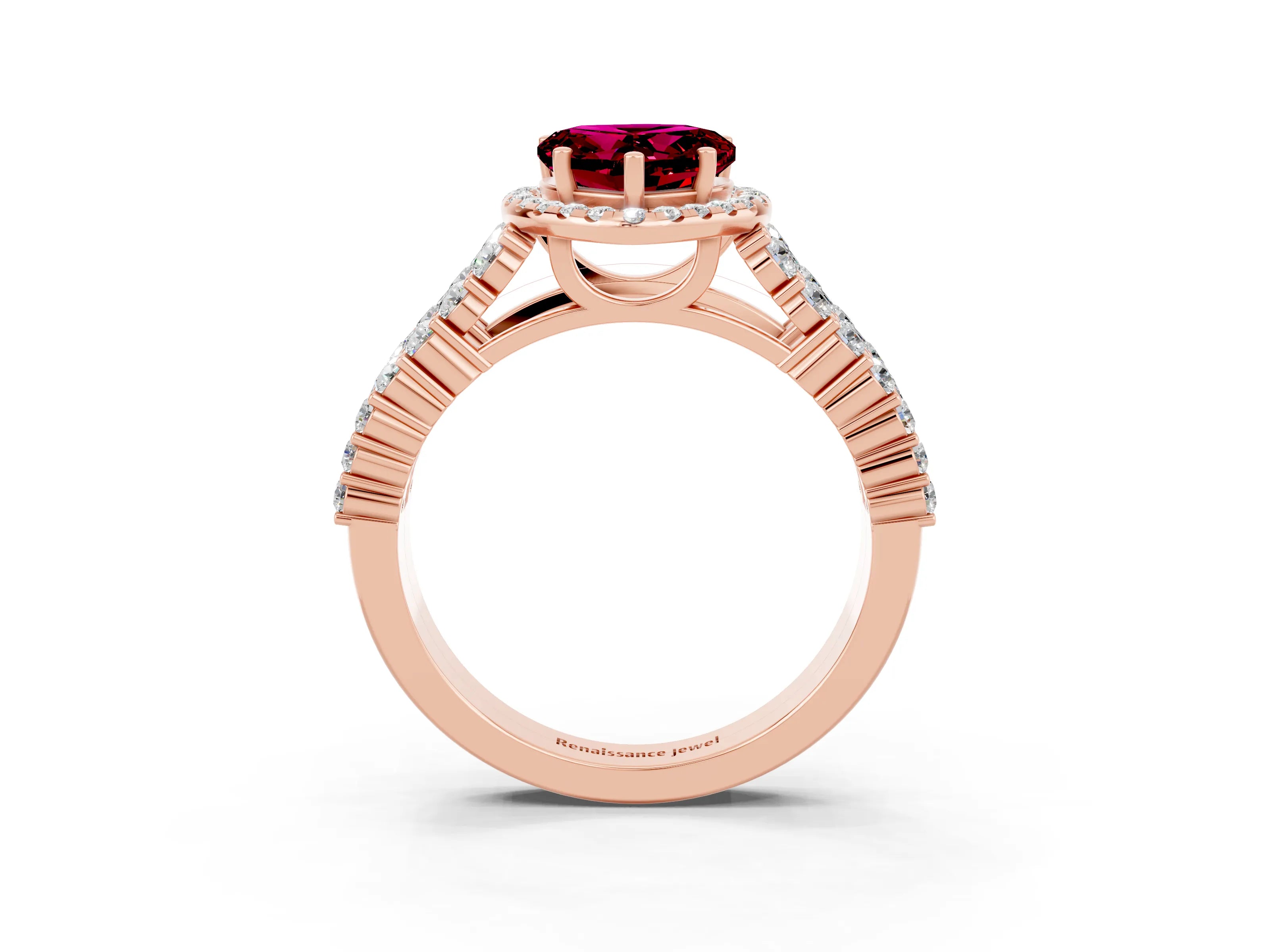 Rose gold Heart Cut Halo Pavé Diamond Engagement Ring with Split Shank and Four-Prong Setting_3