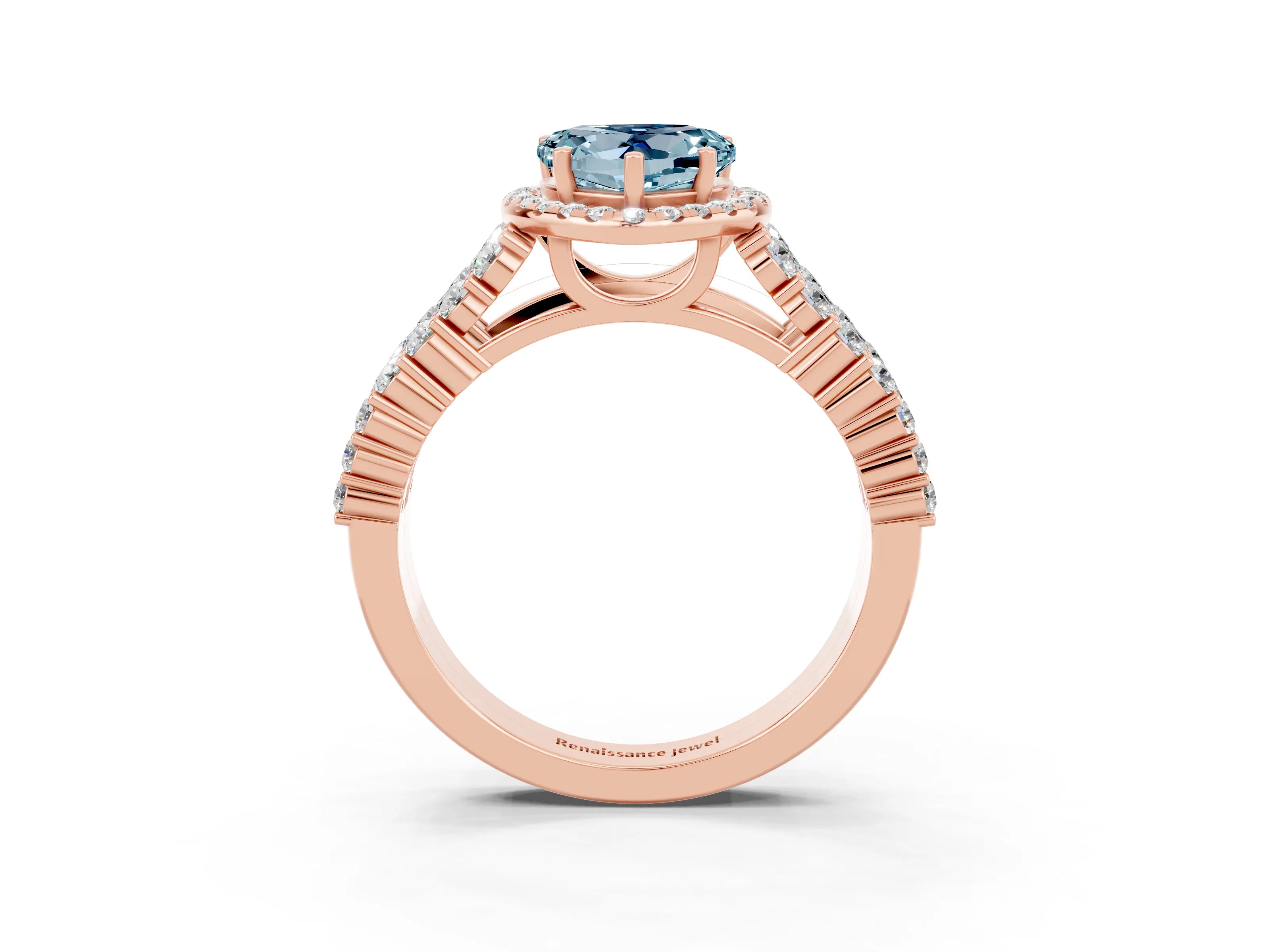 Rose gold Heart Cut Halo Pavé Diamond Engagement Ring with Split Shank and Four-Prong Setting_3