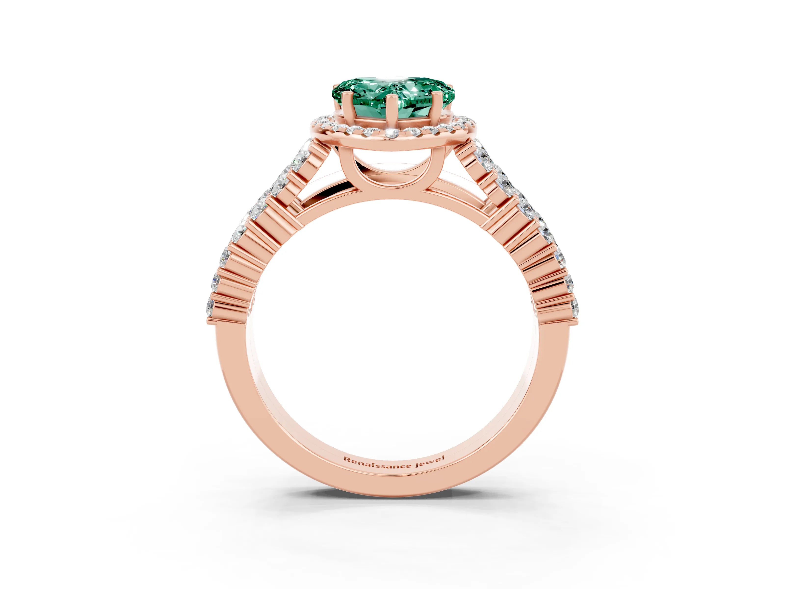 Rose gold Heart Cut Halo Pavé Diamond Engagement Ring with Split Shank and Four-Prong Setting_3
