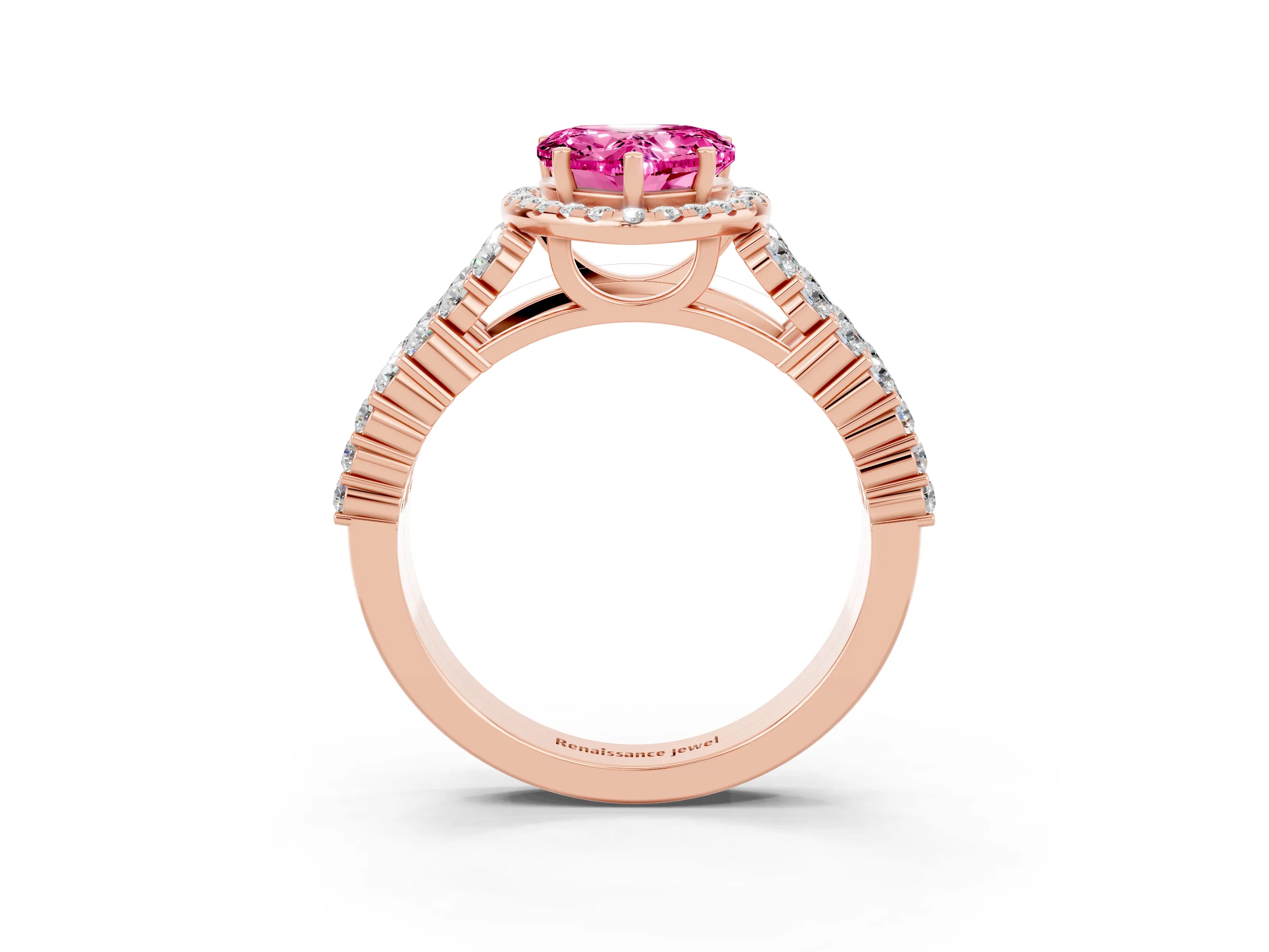 Rose gold Heart Cut Halo Pavé Diamond Engagement Ring with Split Shank and Four-Prong Setting_3