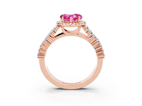 Rose gold Heart Cut Halo Pavé Diamond Engagement Ring with Split Shank and Four-Prong Setting_3
