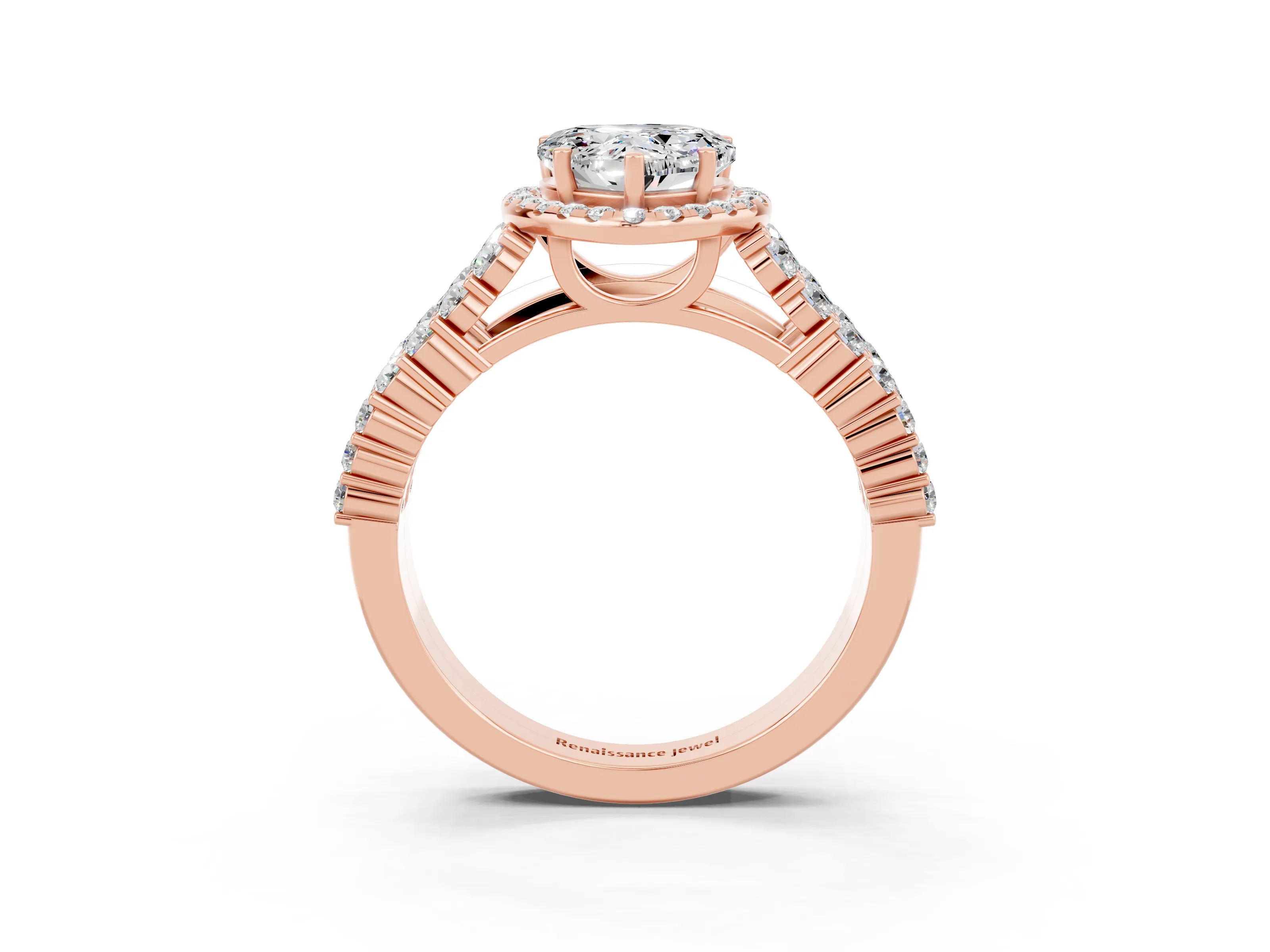 Rose gold Heart Cut Halo Pavé Diamond Engagement Ring with Split Shank and Four-Prong Setting_3