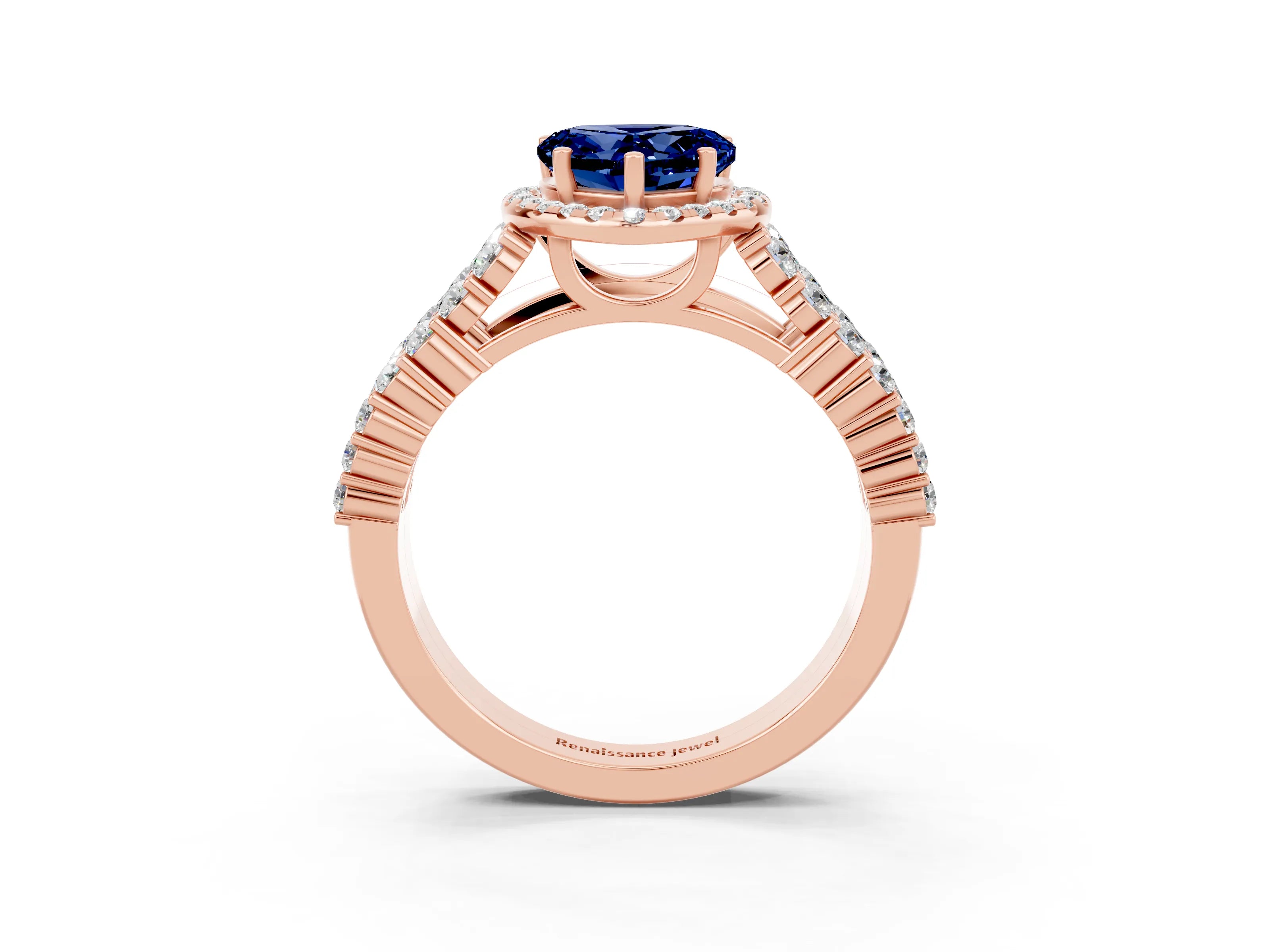 Rose gold Heart Cut Halo Pavé Diamond Engagement Ring with Split Shank and Four-Prong Setting_3