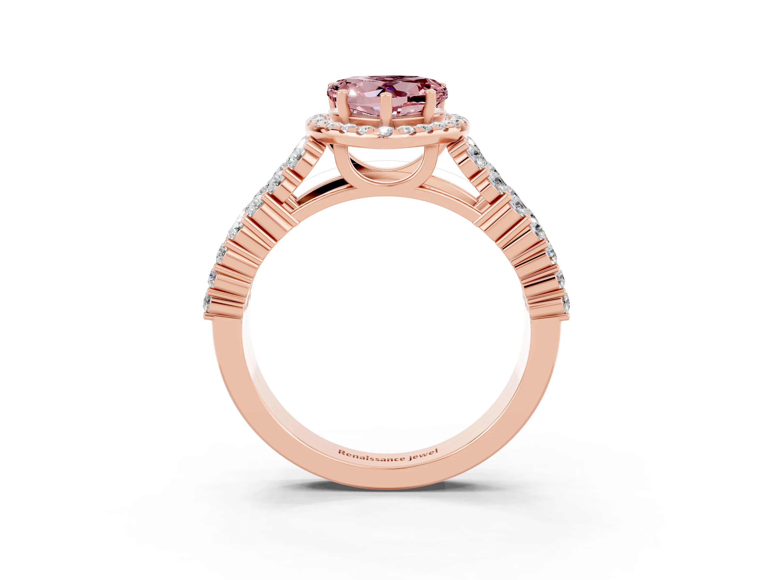 Rose gold Heart Cut Halo Pavé Diamond Engagement Ring with Split Shank and Four-Prong Setting_3