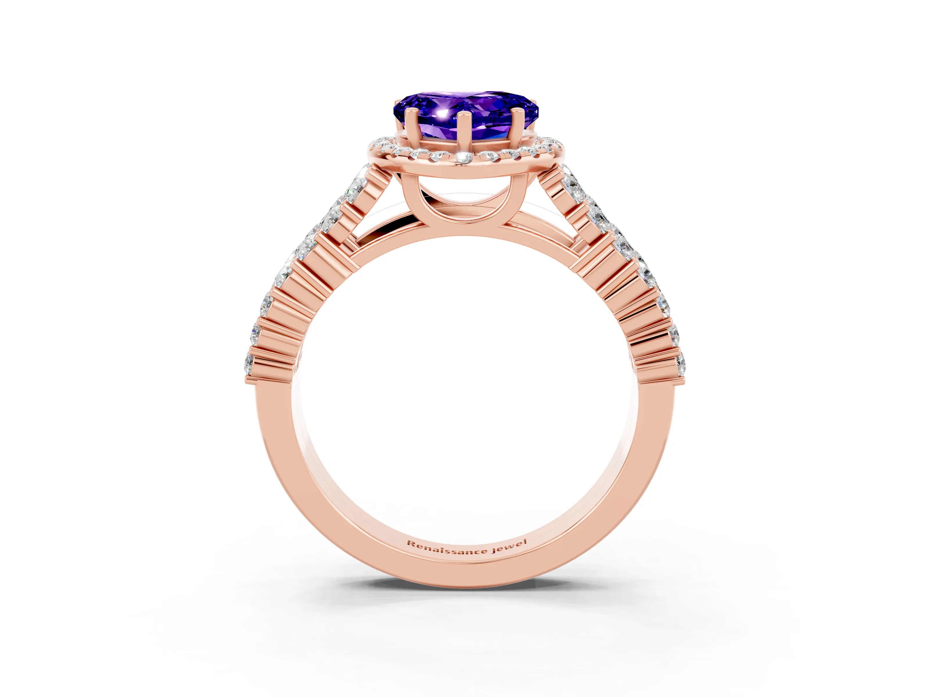 Rose gold Heart Cut Halo Pavé Diamond Engagement Ring with Split Shank and Four-Prong Setting_3