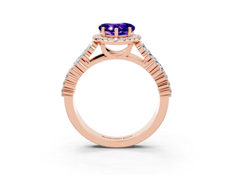 Rose gold Heart Cut Halo Pavé Diamond Engagement Ring with Split Shank and Four-Prong Setting_3