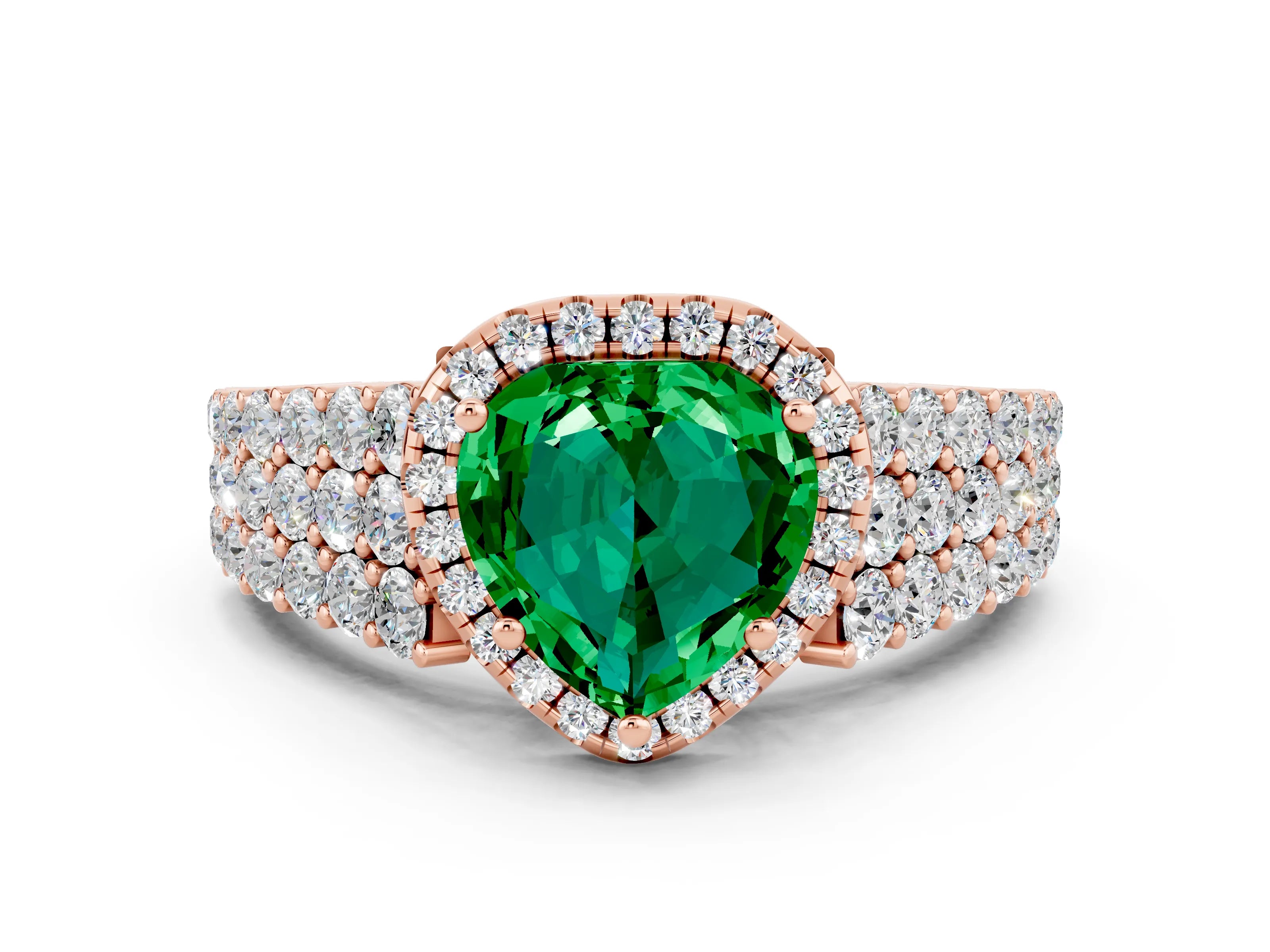 Rose gold Heart Cut Halo Pavé Diamond Engagement Ring with Split Shank and Four-Prong Setting