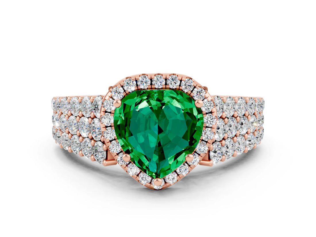 Rose gold Heart Cut Halo Pavé Diamond Engagement Ring with Split Shank and Four-Prong Setting