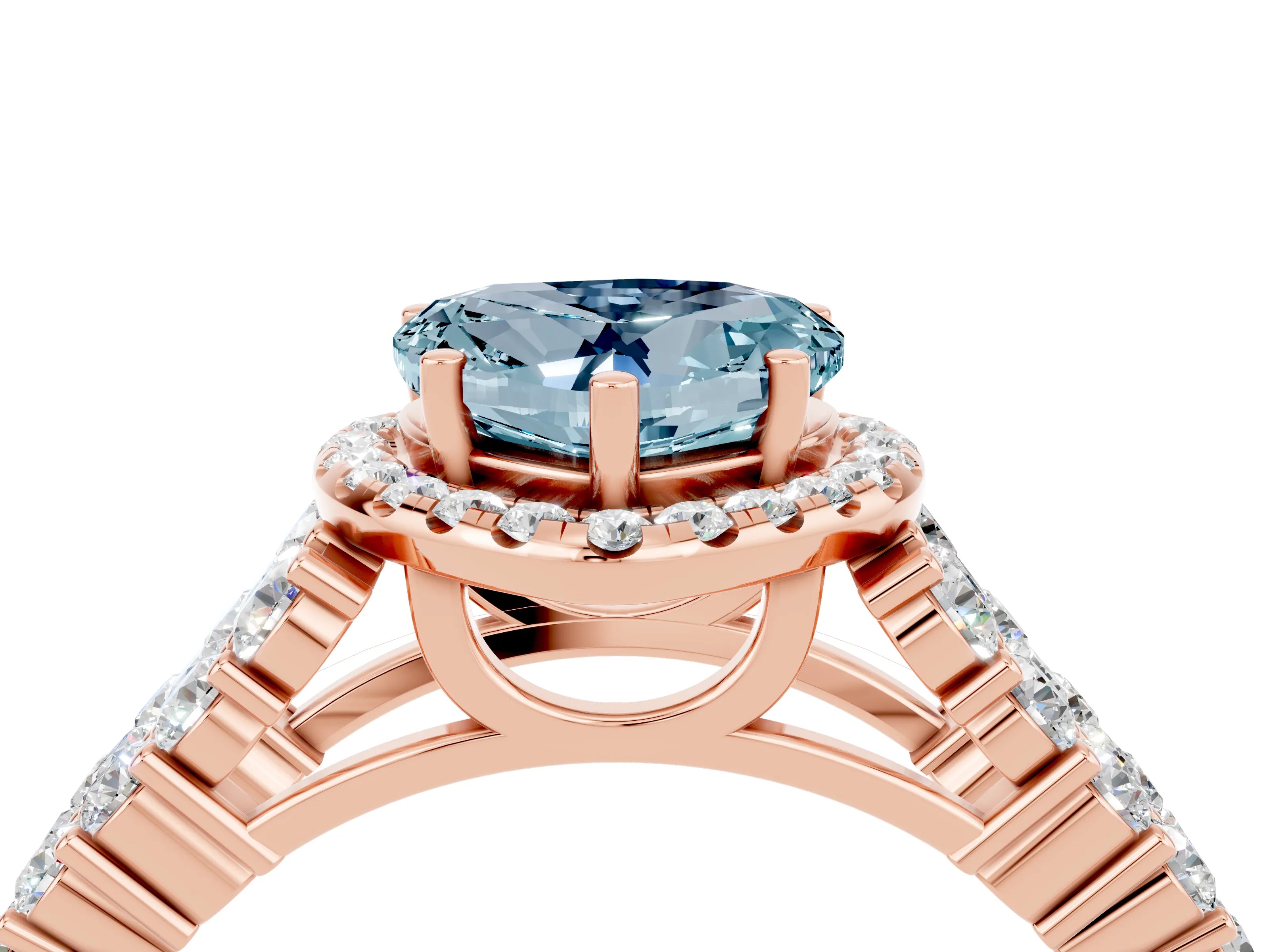 Rose gold Heart Cut Halo Pavé Diamond Engagement Ring with Split Shank and Four-Prong Setting_4