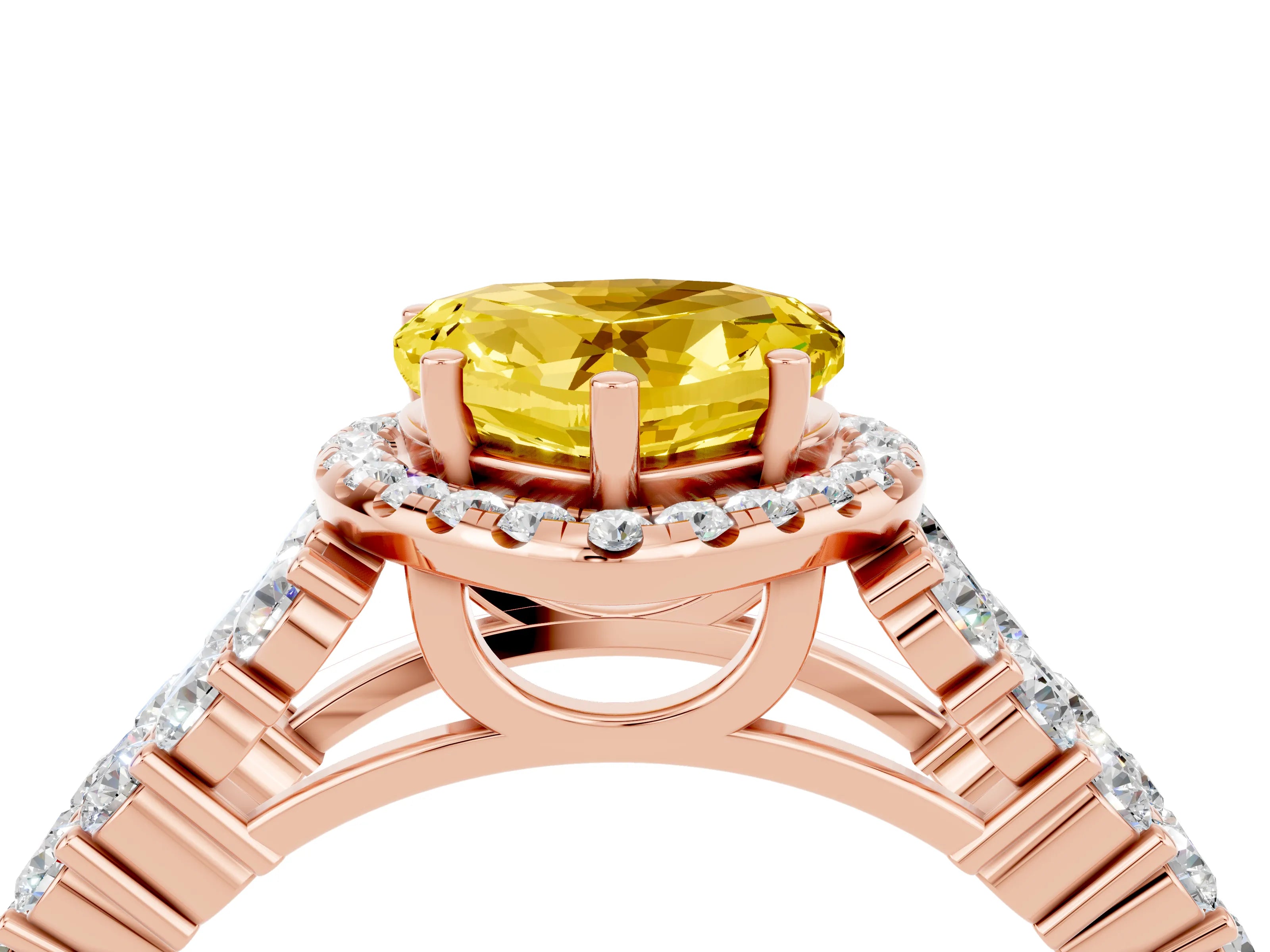 Rose gold Heart Cut Halo Pavé Diamond Engagement Ring with Split Shank and Four-Prong Setting_4