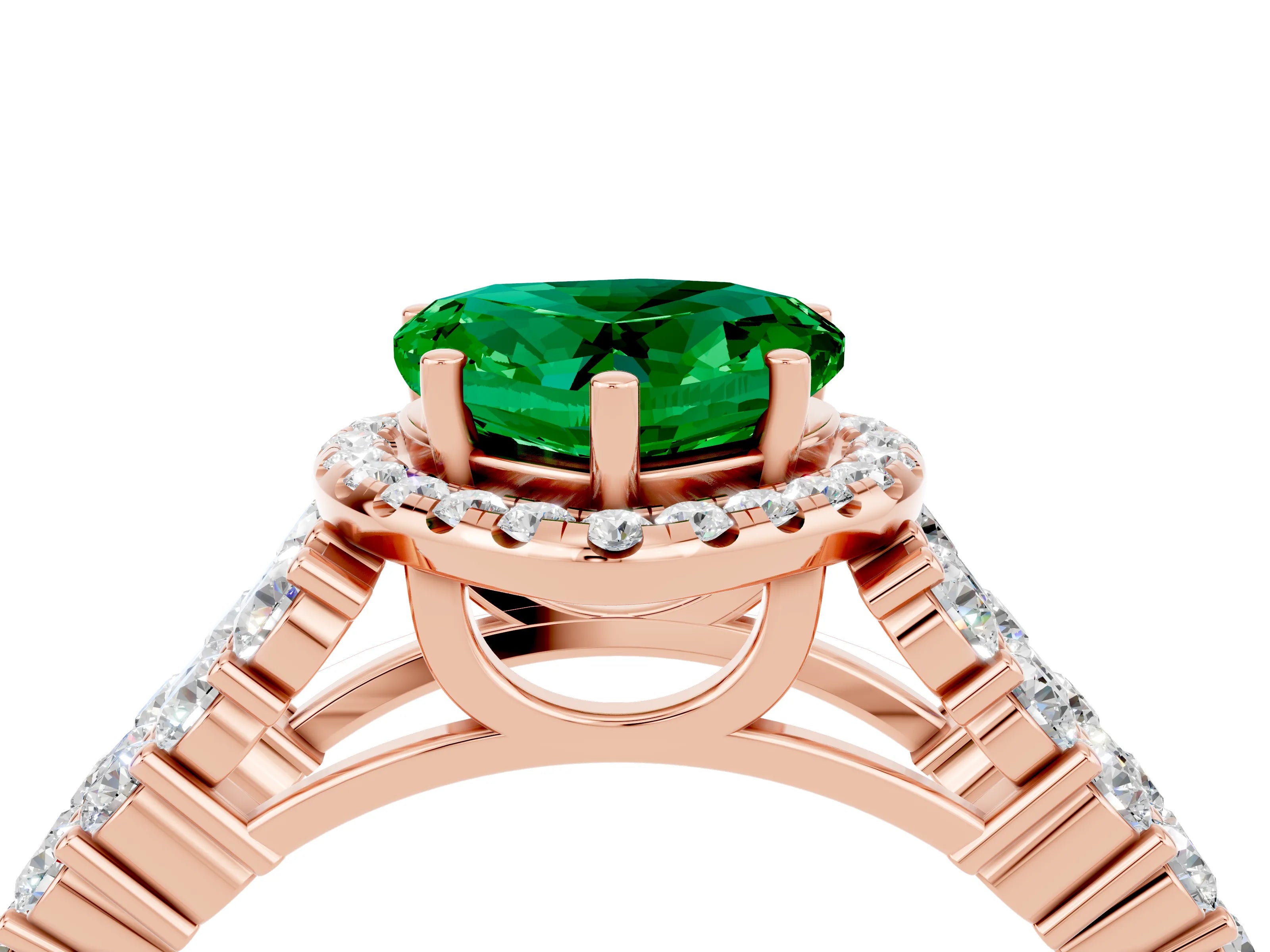 Rose gold Heart Cut Halo Pavé Diamond Engagement Ring with Split Shank and Four-Prong Setting_4