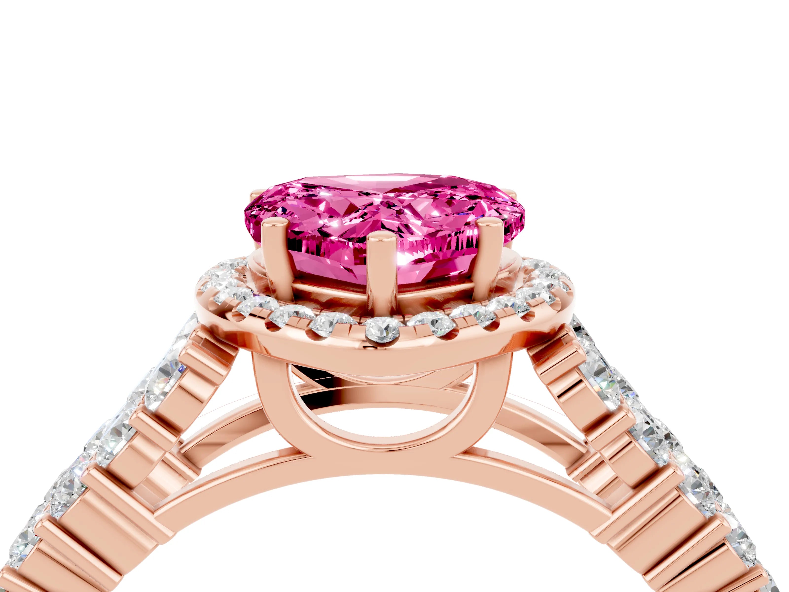 Rose gold Heart Cut Halo Pavé Diamond Engagement Ring with Split Shank and Four-Prong Setting_4