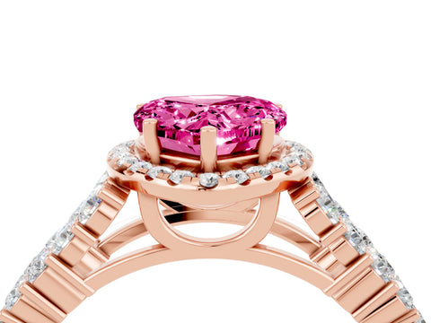 Rose gold Heart Cut Halo Pavé Diamond Engagement Ring with Split Shank and Four-Prong Setting_4