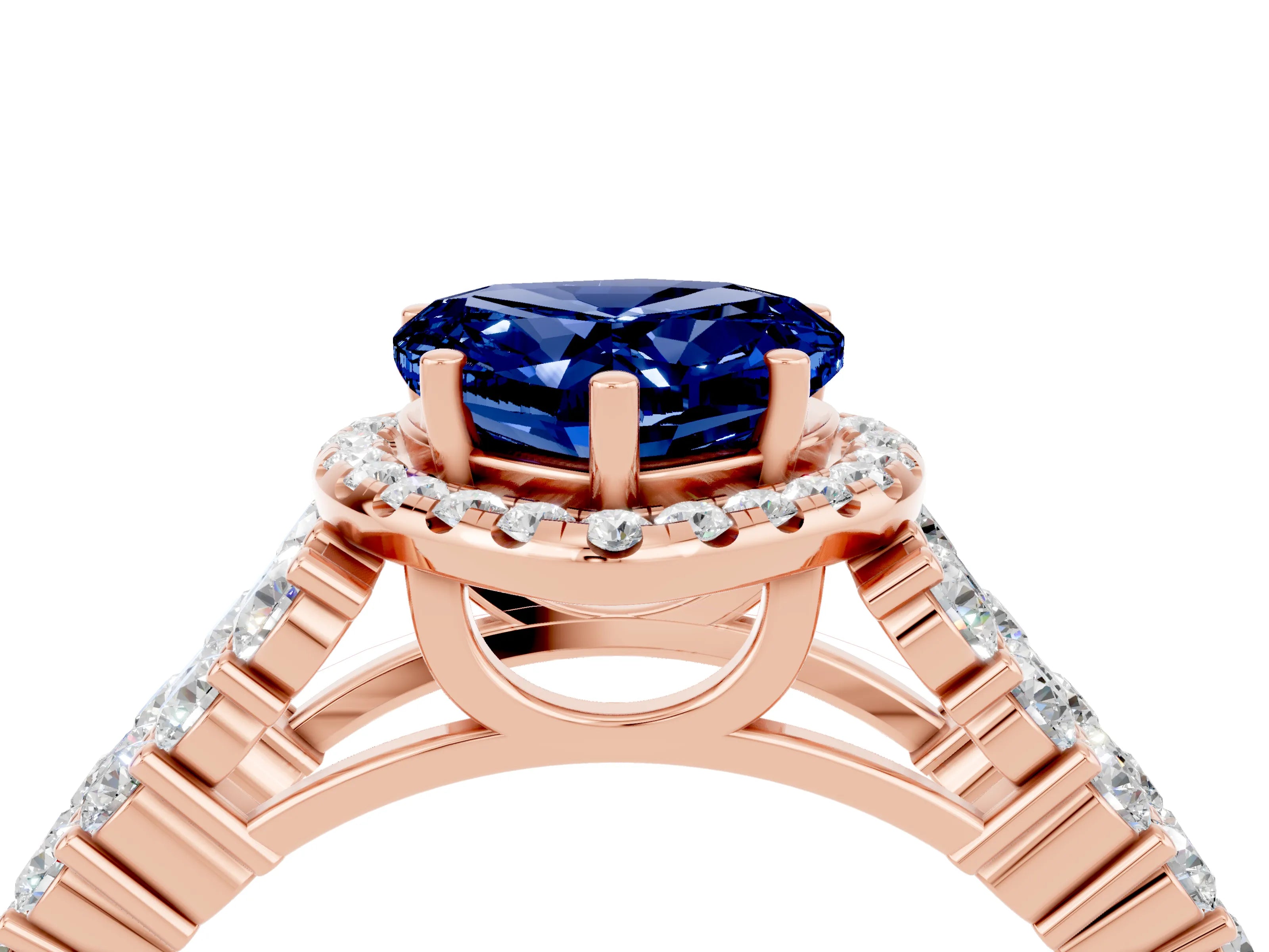 Rose gold Heart Cut Halo Pavé Diamond Engagement Ring with Split Shank and Four-Prong Setting_4