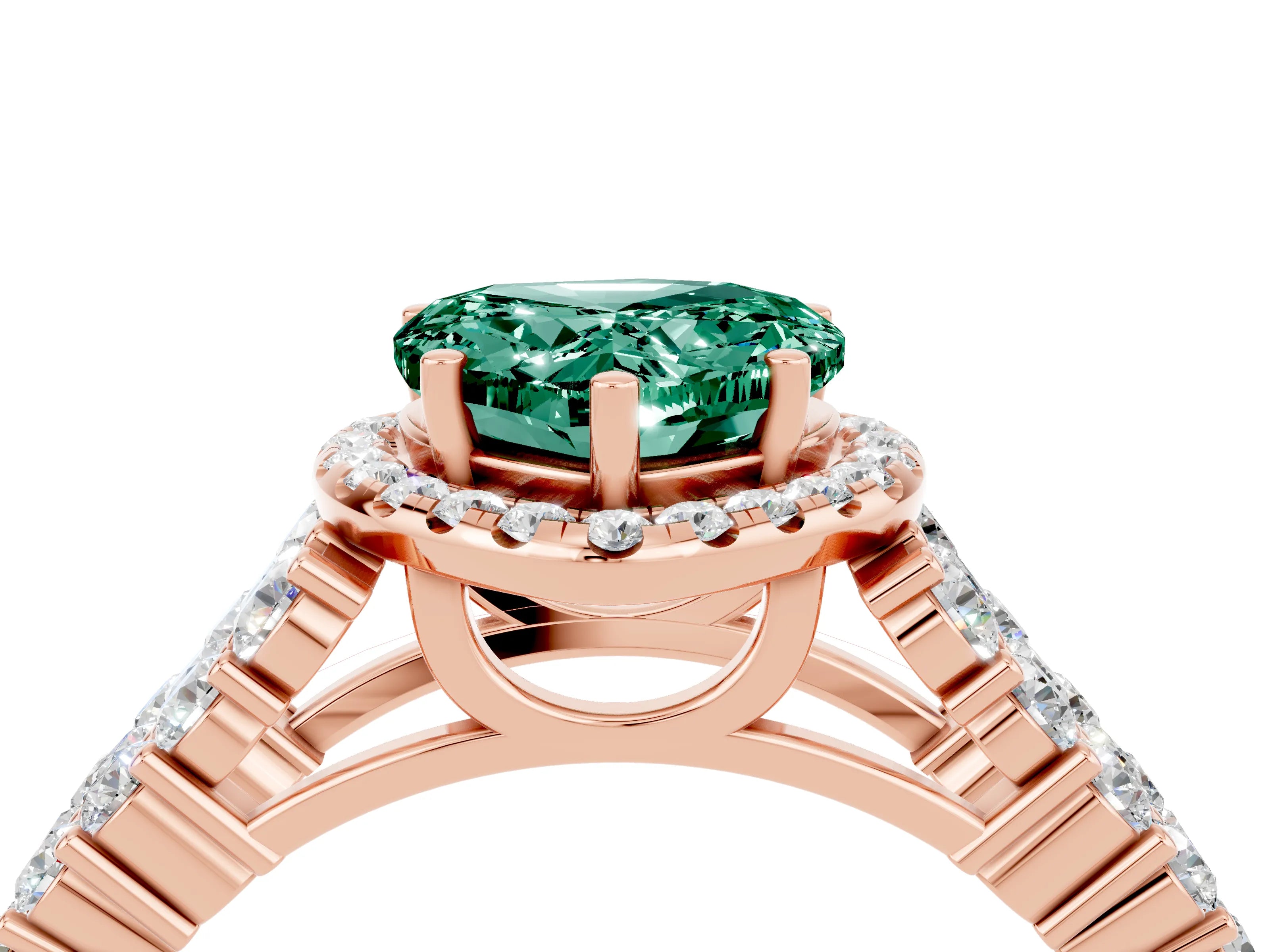 Rose gold Heart Cut Halo Pavé Diamond Engagement Ring with Split Shank and Four-Prong Setting_4
