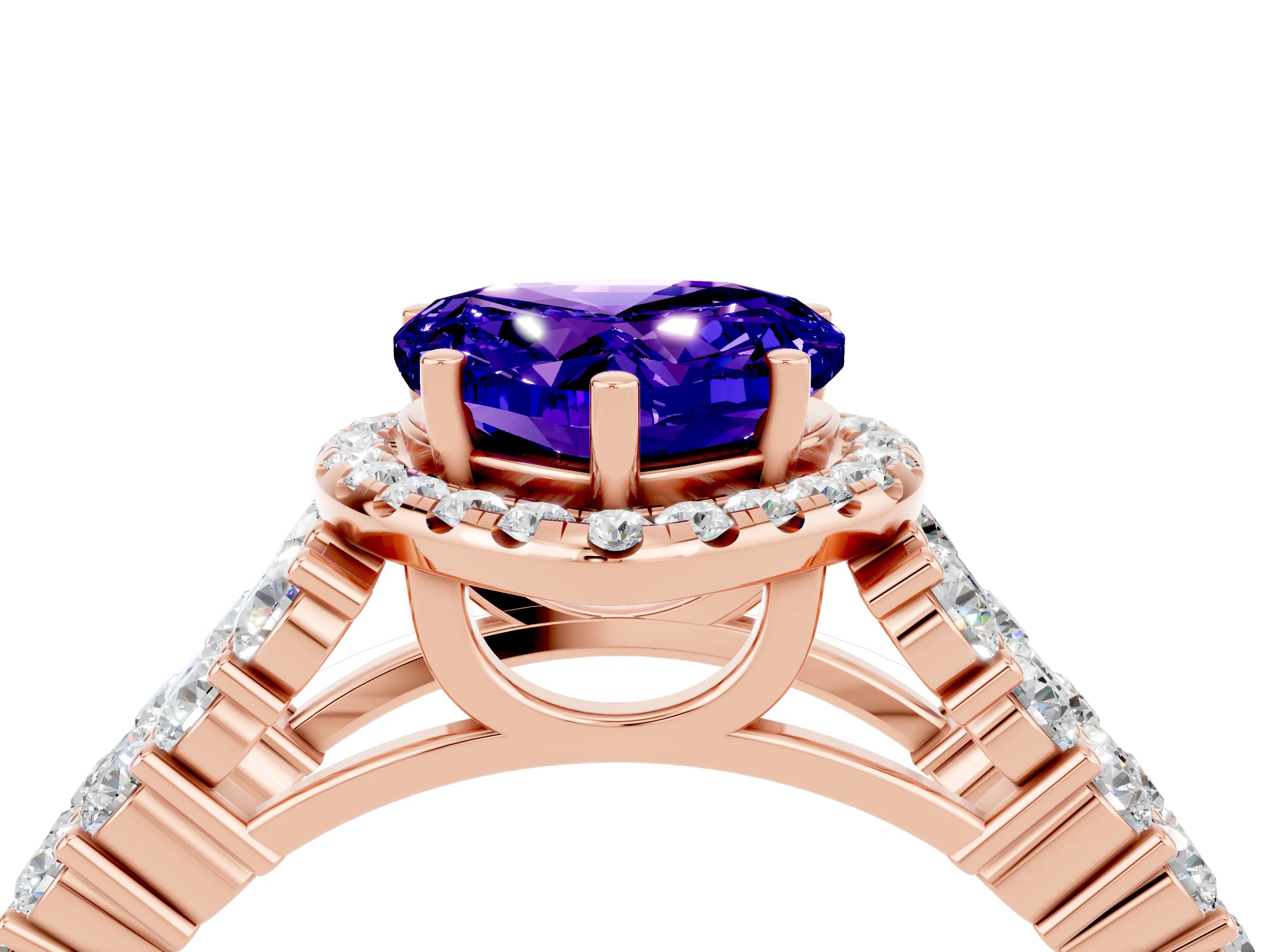 Rose gold Heart Cut Halo Pavé Diamond Engagement Ring with Split Shank and Four-Prong Setting_4