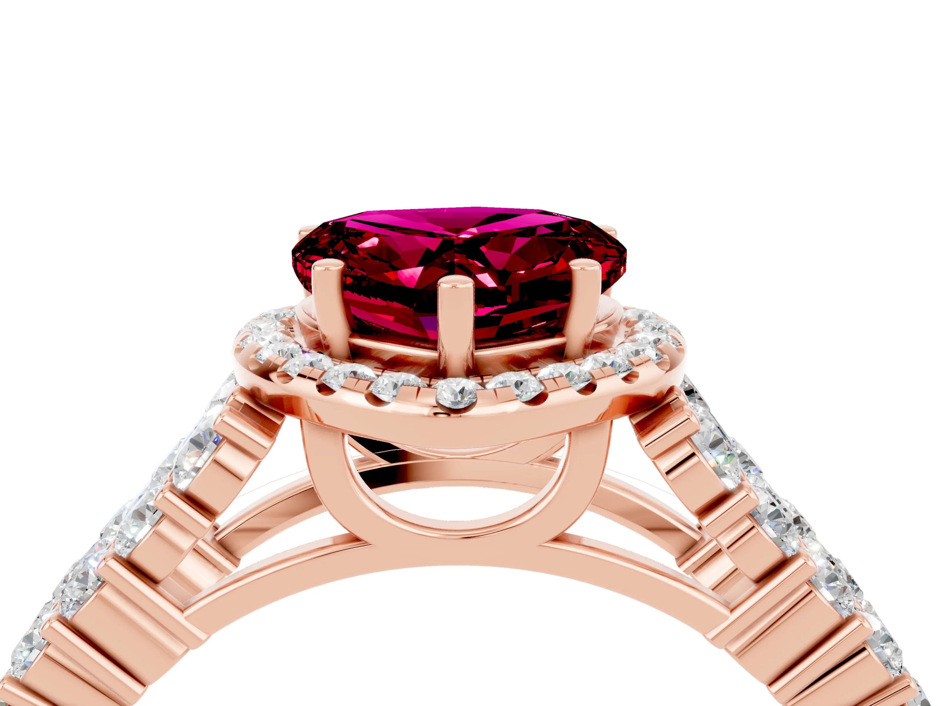 Rose gold Heart Cut Halo Pavé Diamond Engagement Ring with Split Shank and Four-Prong Setting_4