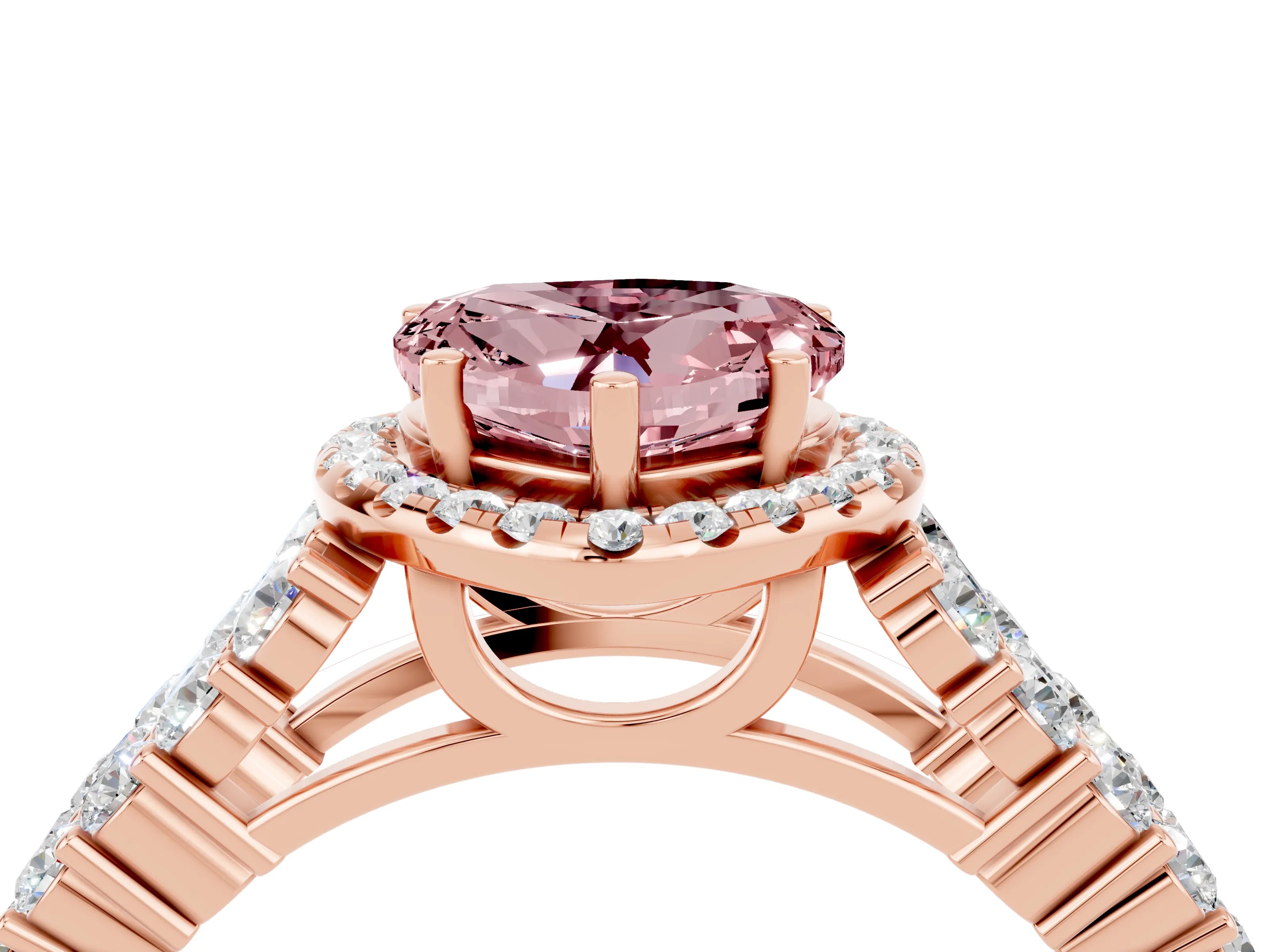 Rose gold Heart Cut Halo Pavé Diamond Engagement Ring with Split Shank and Four-Prong Setting_4