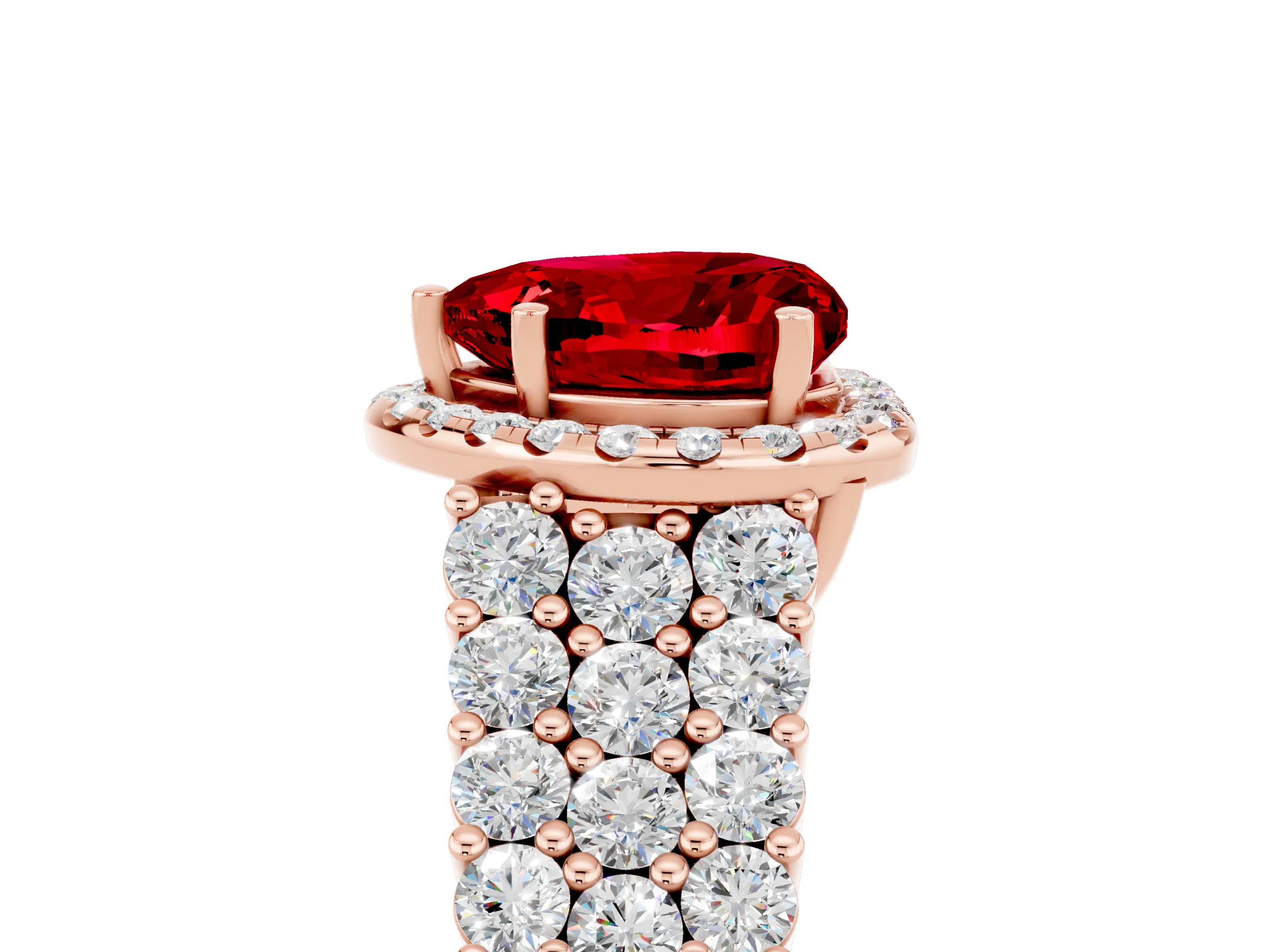 Rose gold Heart Cut Halo Pavé Diamond Engagement Ring with Split Shank and Four-Prong Setting_5