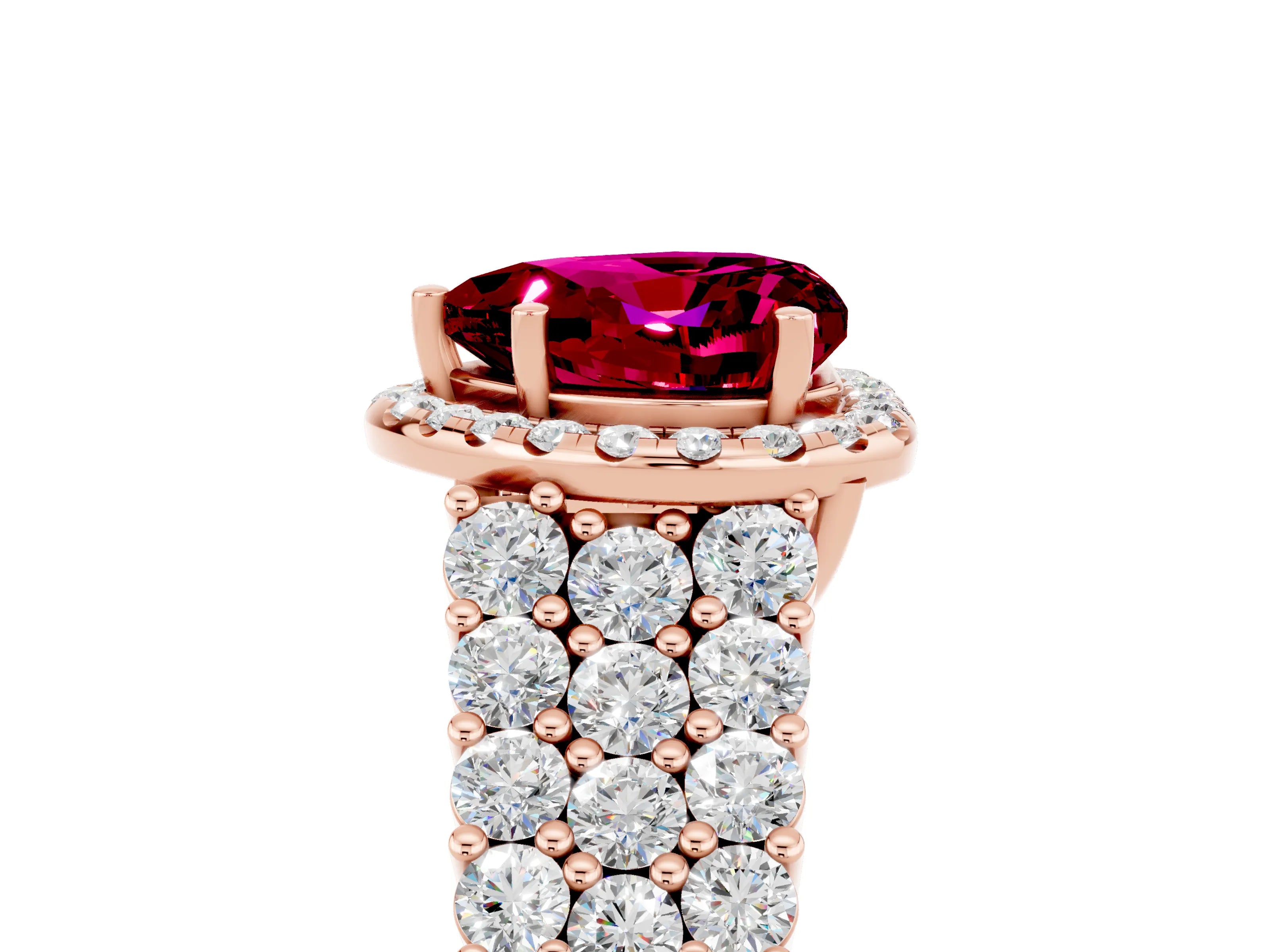Rose gold Heart Cut Halo Pavé Diamond Engagement Ring with Split Shank and Four-Prong Setting_5