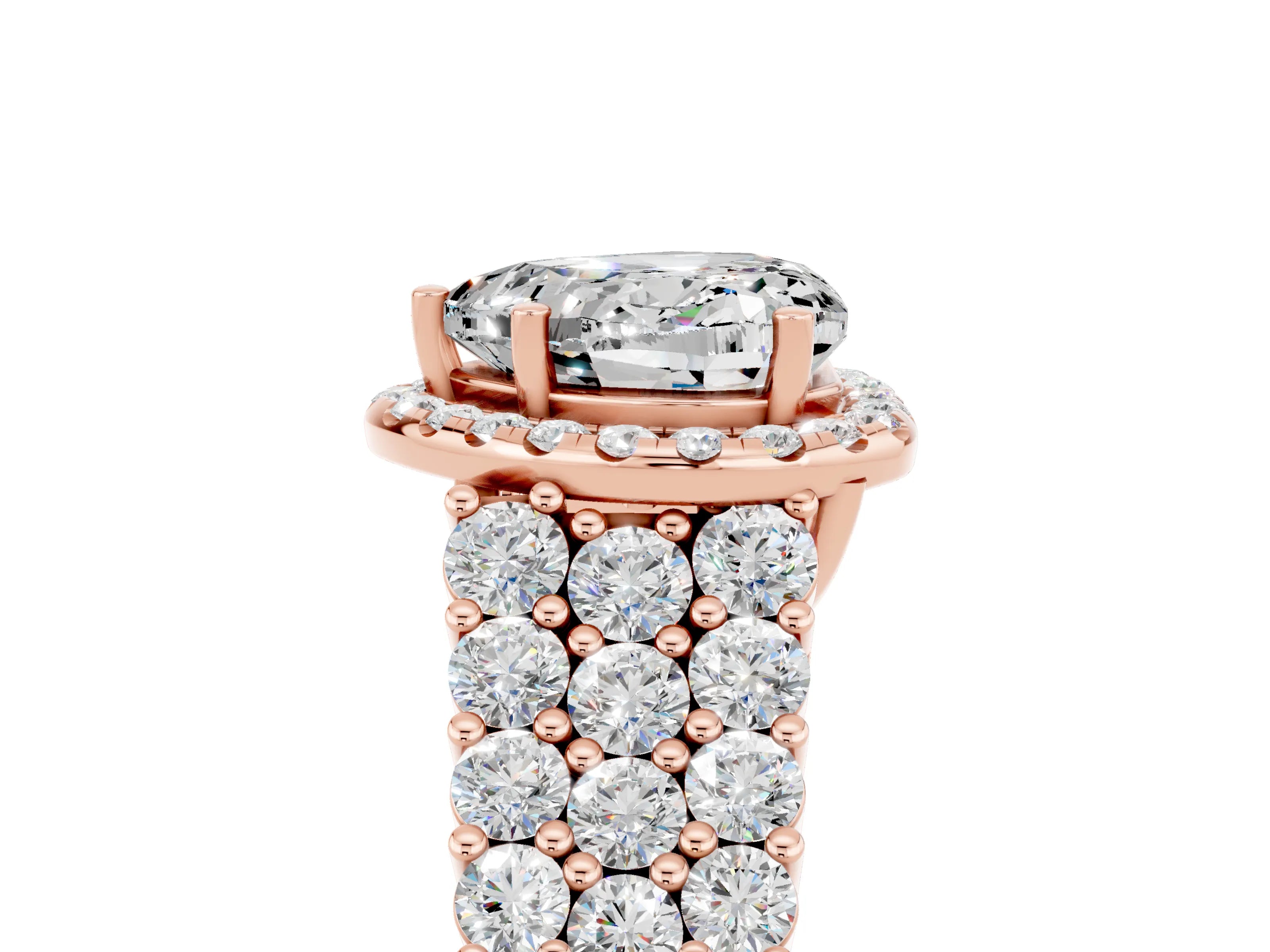 Rose gold Heart Cut Halo Pavé Diamond Engagement Ring with Split Shank and Four-Prong Setting_5