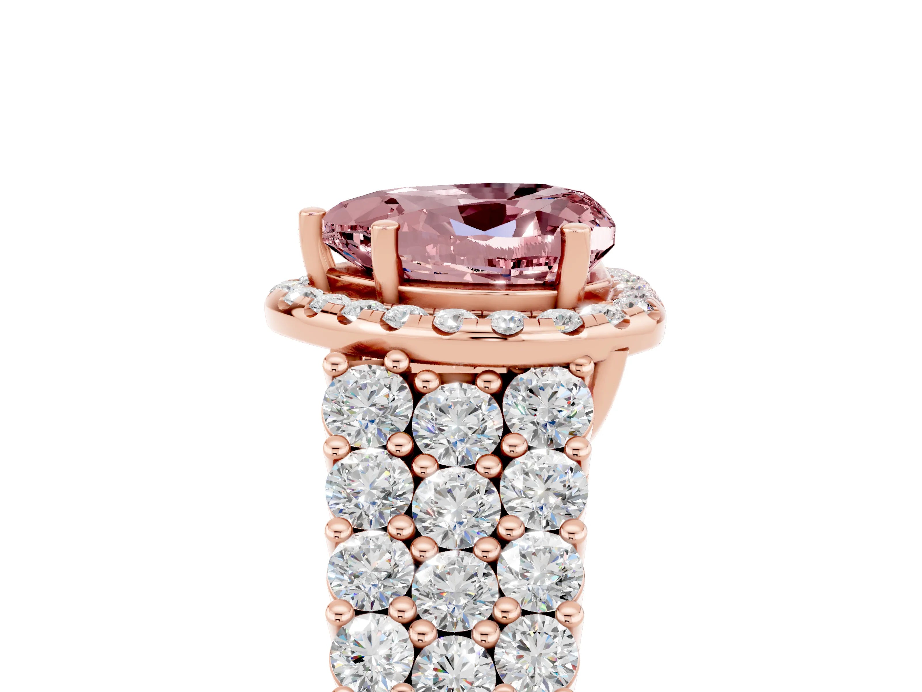 Rose gold Heart Cut Halo Pavé Diamond Engagement Ring with Split Shank and Four-Prong Setting_5