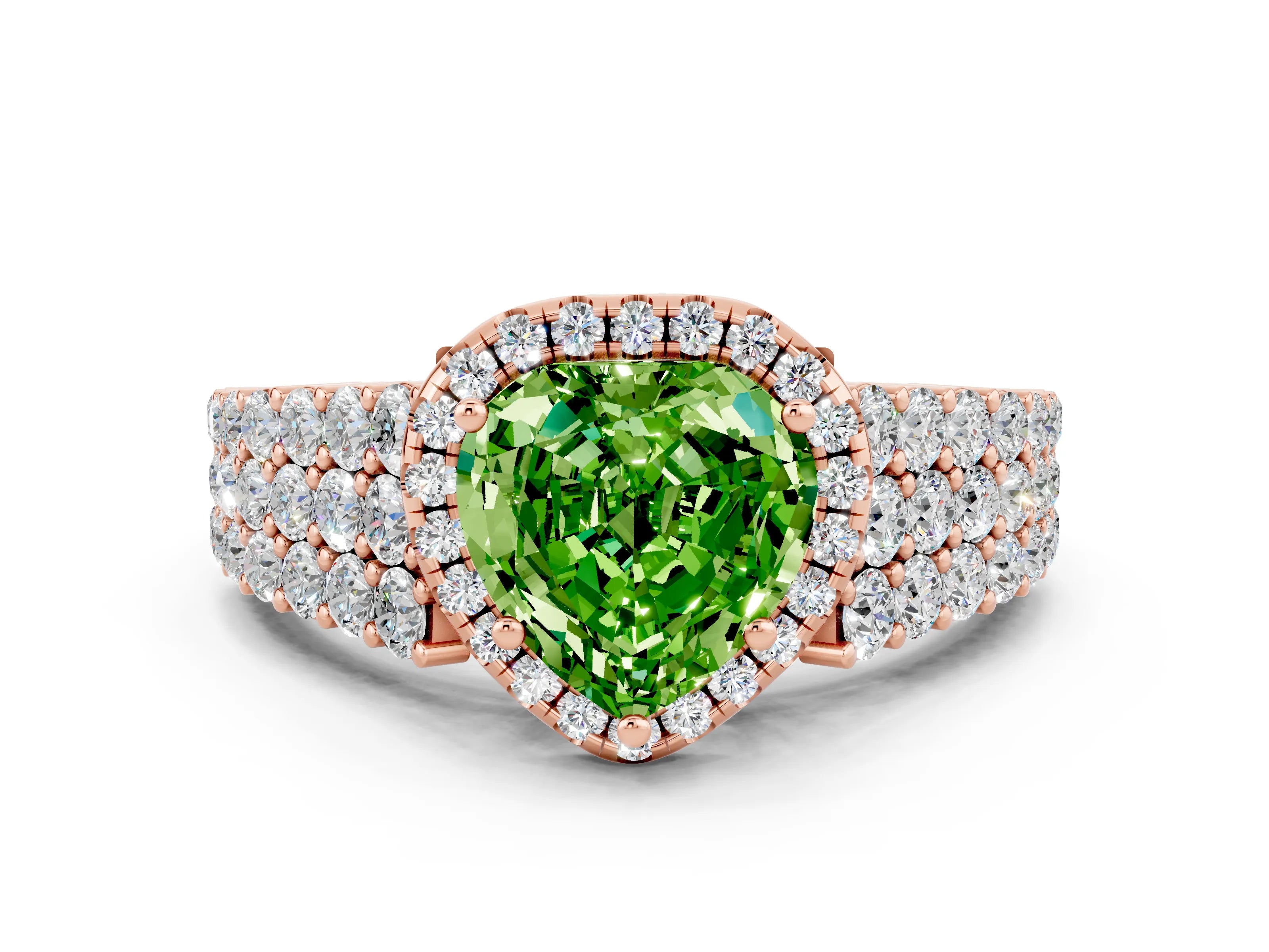 Rose gold Heart Cut Halo Pavé Diamond Engagement Ring with Split Shank and Four-Prong Setting