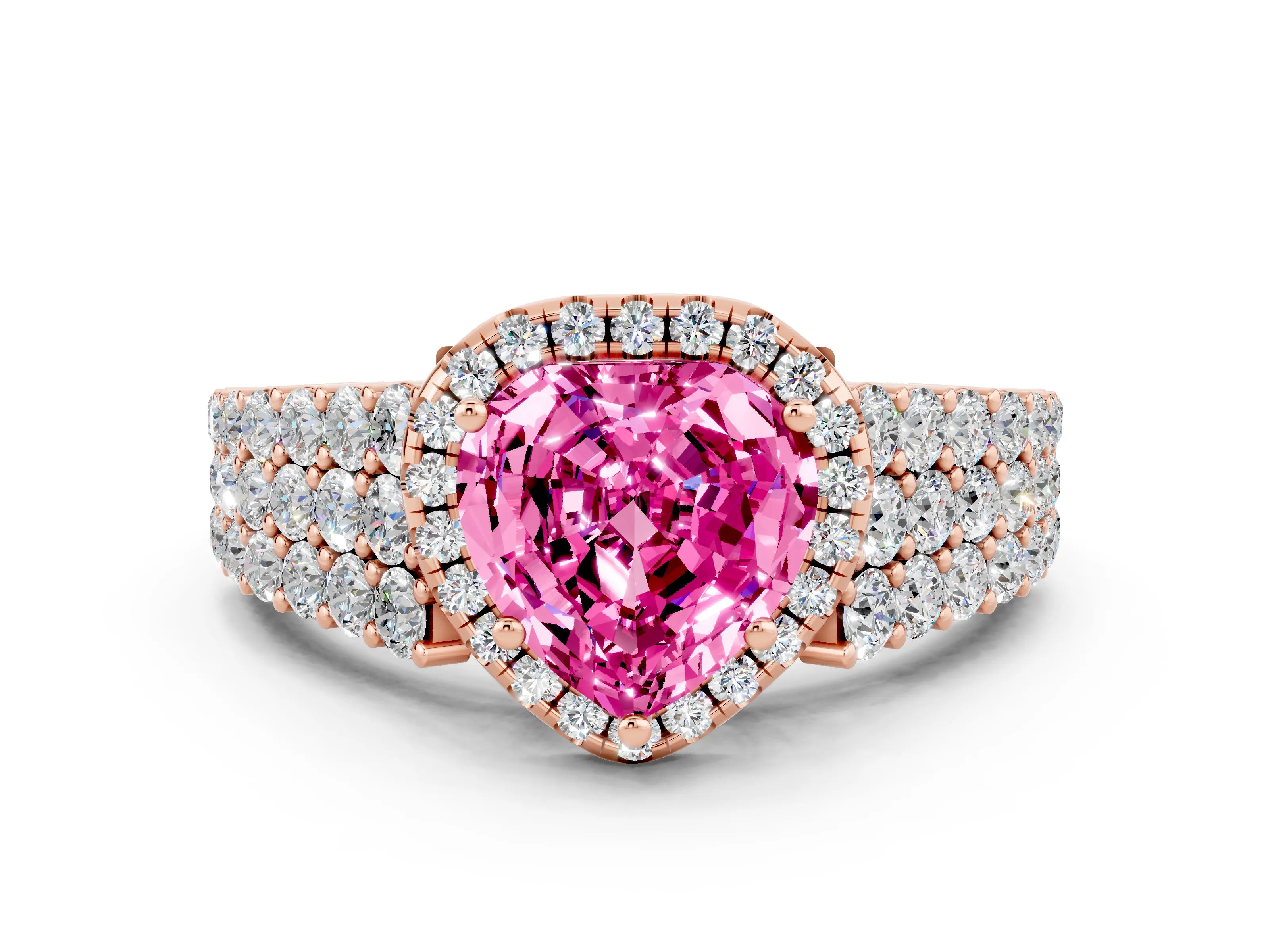 Rose gold Heart Cut Halo Pavé Diamond Engagement Ring with Split Shank and Four-Prong Setting
