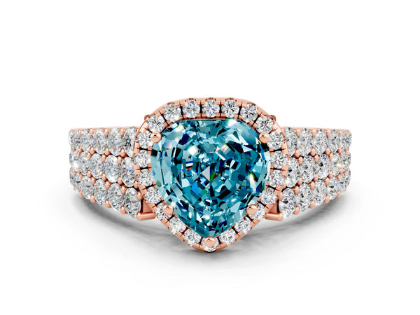 Rose gold Heart Cut Halo Pavé Diamond Engagement Ring with Split Shank and Four-Prong Setting