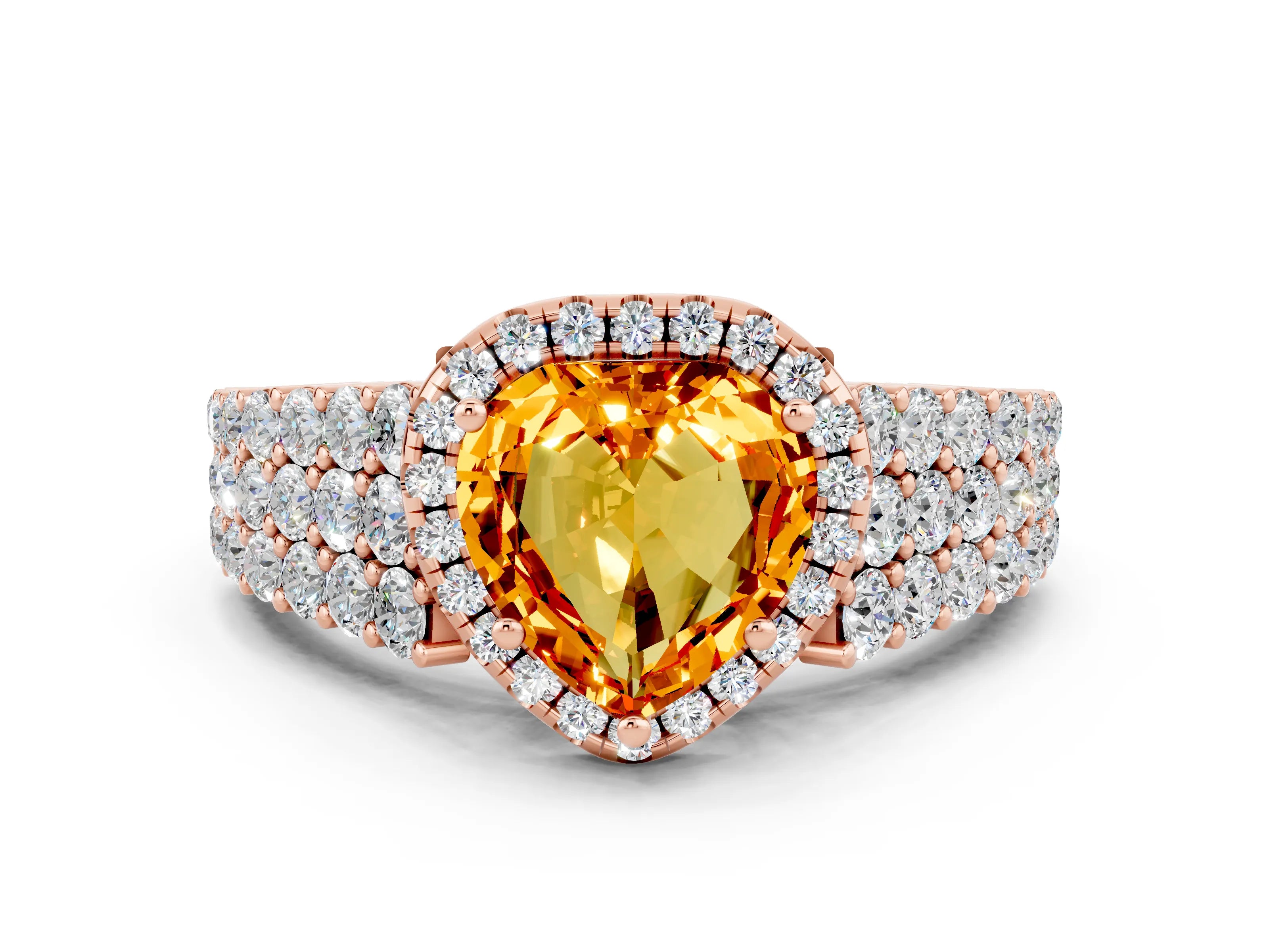 Rose gold Heart Cut Halo Pavé Diamond Engagement Ring with Split Shank and Four-Prong Setting