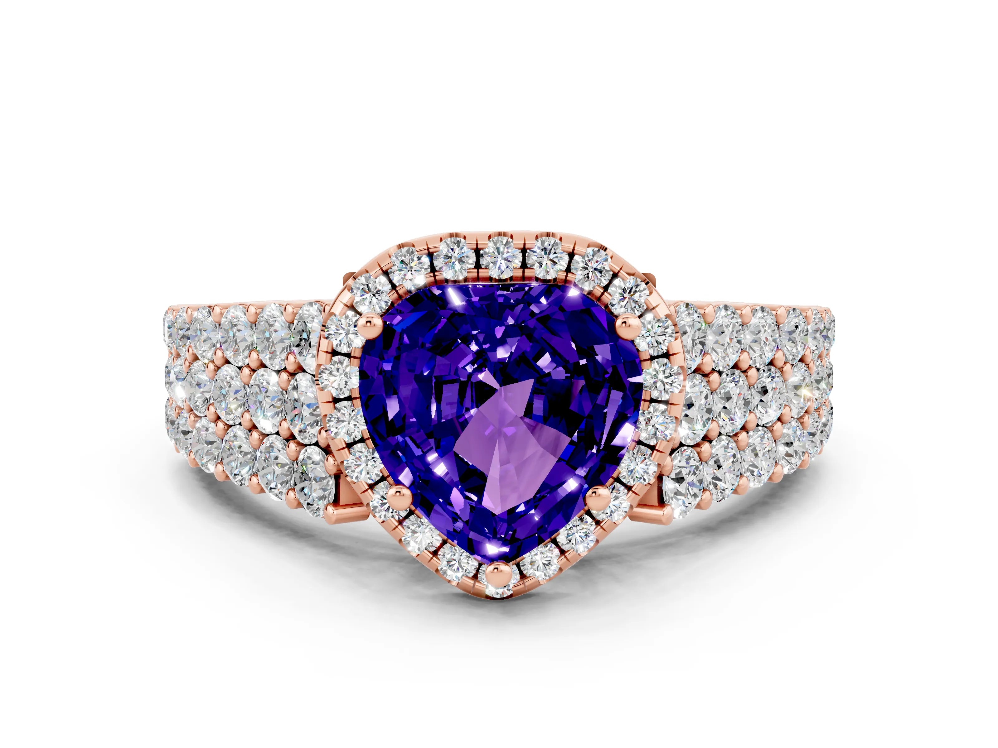 Rose gold Heart Cut Halo Pavé Diamond Engagement Ring with Split Shank and Four-Prong Setting