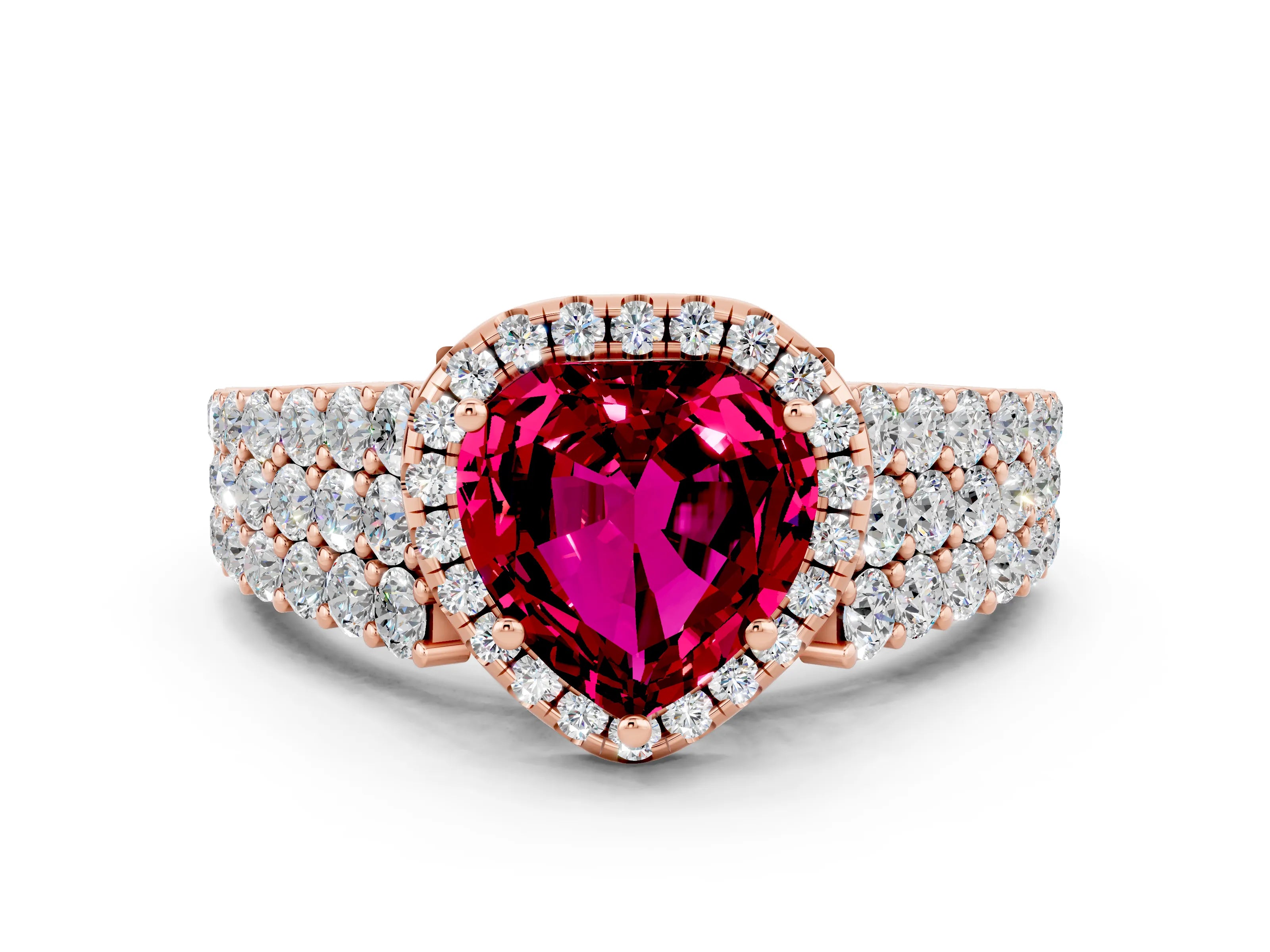 Rose gold Heart Cut Halo Pavé Diamond Engagement Ring with Split Shank and Four-Prong Setting